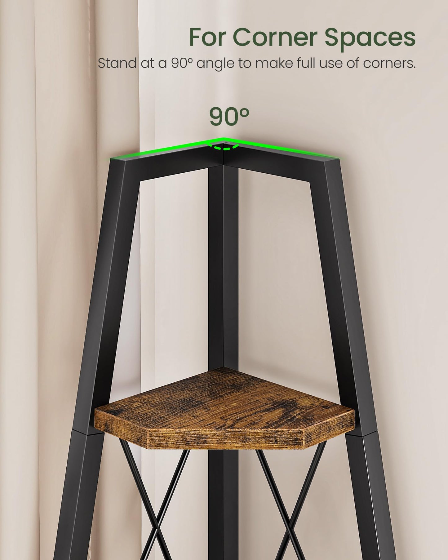 CHOEZON 5-Tier Corner Shelf, Corner Bookshelf, Ladder Shelf, Floor Standing Storage Rack, Open Display Stand, Plant Stand, for Living Room, Bedroom, Study, Bathroom, Rustic Brown and Black TCJ22BF