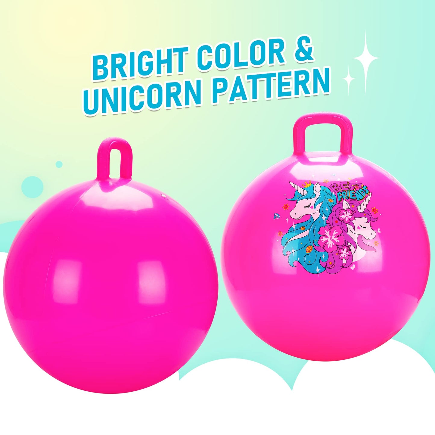 U&C Planet Hopper Ball,18 inches Bouncy Ball with Handle for Kids Age 3-6, Sit on Bounce Jumping Hopping Toy with Pump, Great Toddler Girls Toys for Birthday Gifts, Pink Unicorn