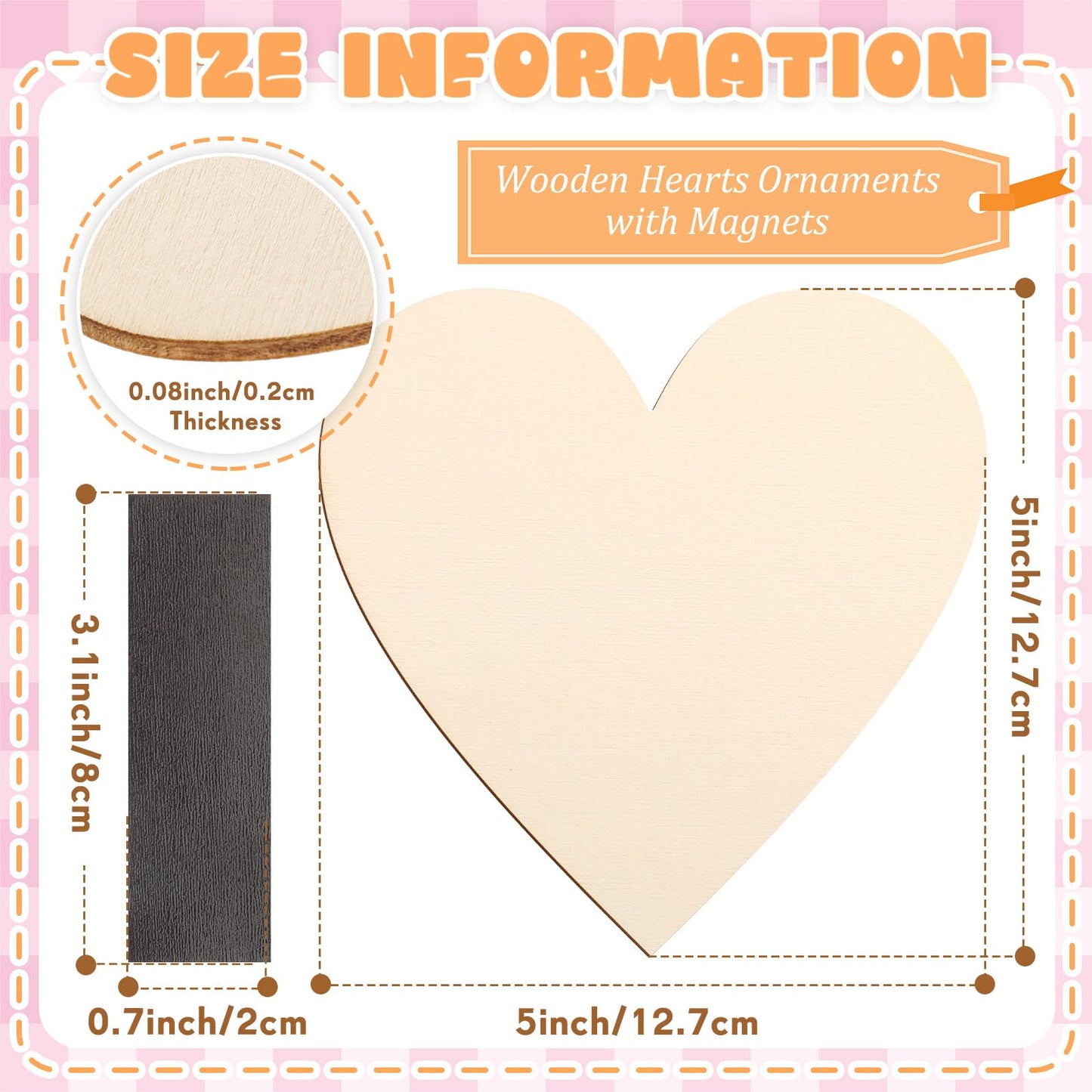 Qunclay 40 Pcs 5 inch Wooden Heart Magnets for Crafts, Unfinished Wood Hearts Bulk, DIY Fridge Magnets, for Painting, Gift, Mother's Day, Father's Day, Wedding, Home, Party Decorations