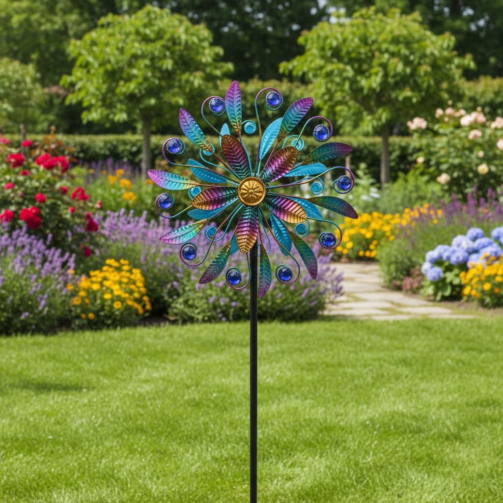 VEWOSTAR Metal Wind Spinners for Outdoor, 360° Spinning Wind Sculpture with Sturdy Metal Stake, Art Decor for Garden, Yard, Patio, Lawn - Ideal Gift for Family & Friends