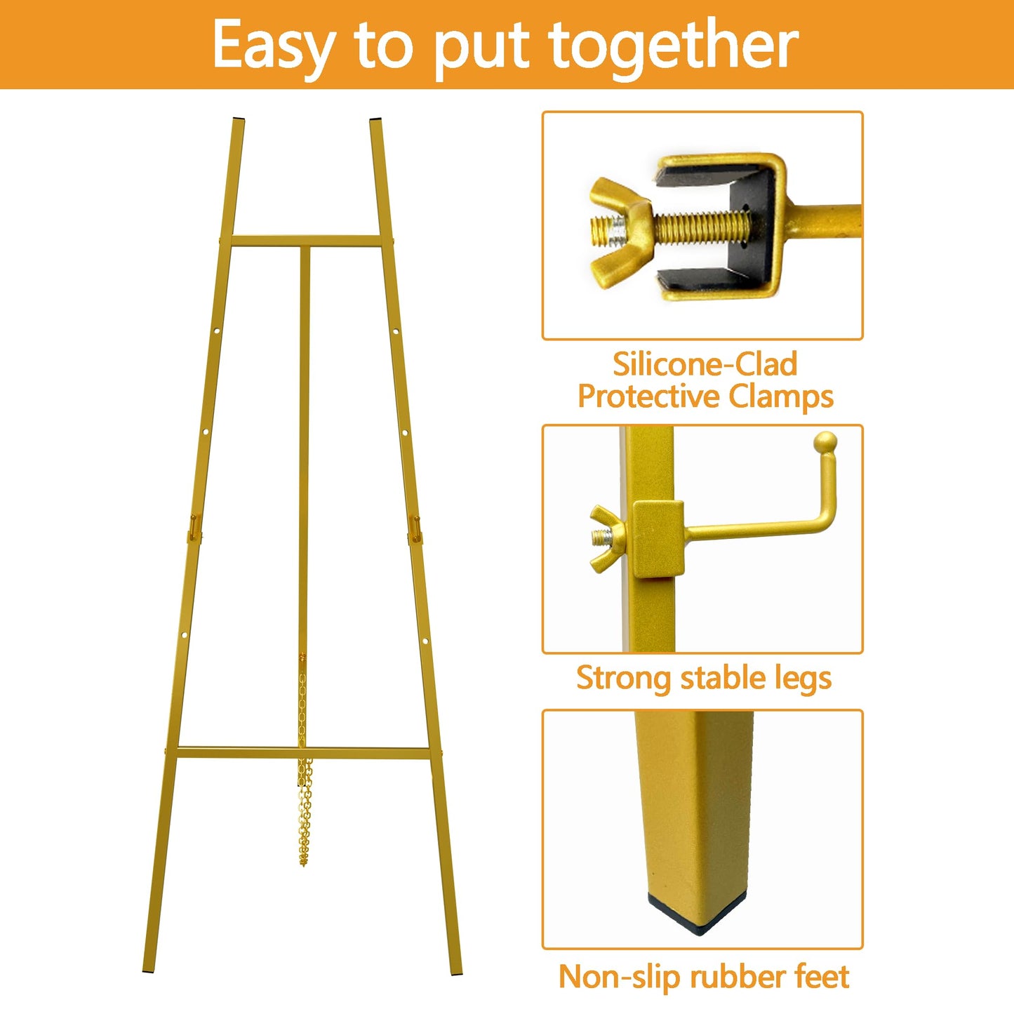 GALAGLAM Easel Stand for Signs, 57" Gold Easel Adjustable 4 Tier Floor with Chain Support, Metal Easels for Painting, Display Stand for Wedding Baby Showers Birthday Parties