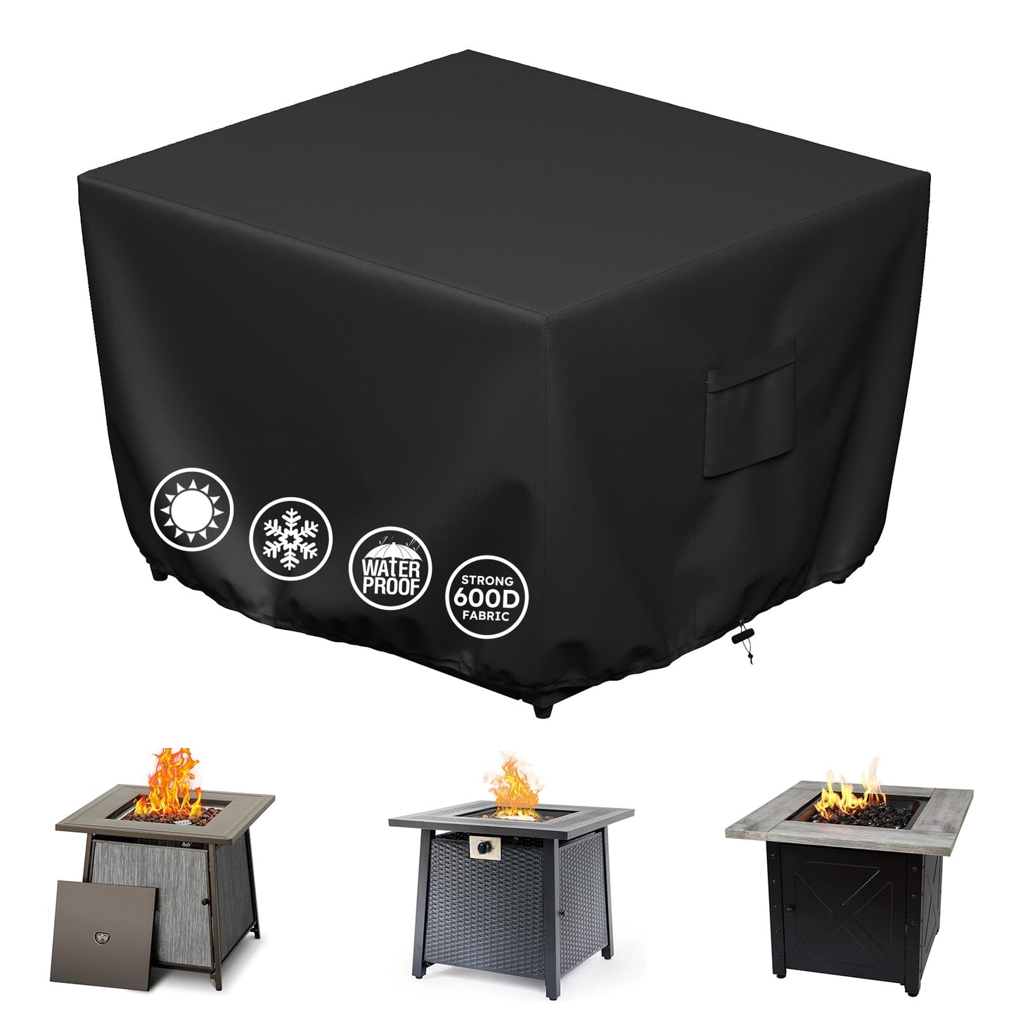 MR. COVER Square Fire Pit Cover 30 Inch, Heavy Duty 600D Waterproof Fire Pit Table Cover, Rip-Proof Fade Resistant Outdoor Firepit Cover with Drawstring & Air Vent, Fits