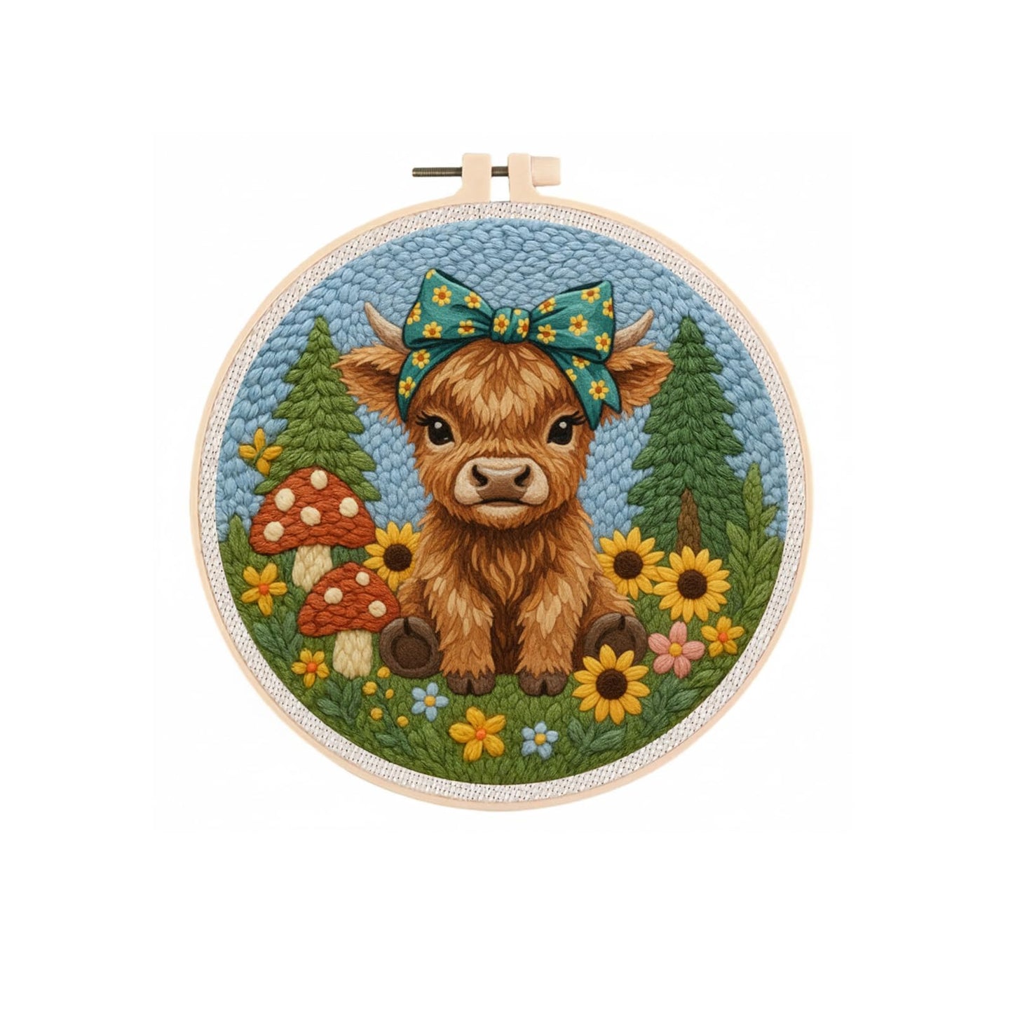 ZMHKJZDQ Punch Needle Kits for Beginners,DIY Punch Needle Embroidery with Fabric, Hoops, Yarns and Sewing Needles for Adults Children Festival Gift and Home Decor, 20x20cm (Bow Highland Cow)