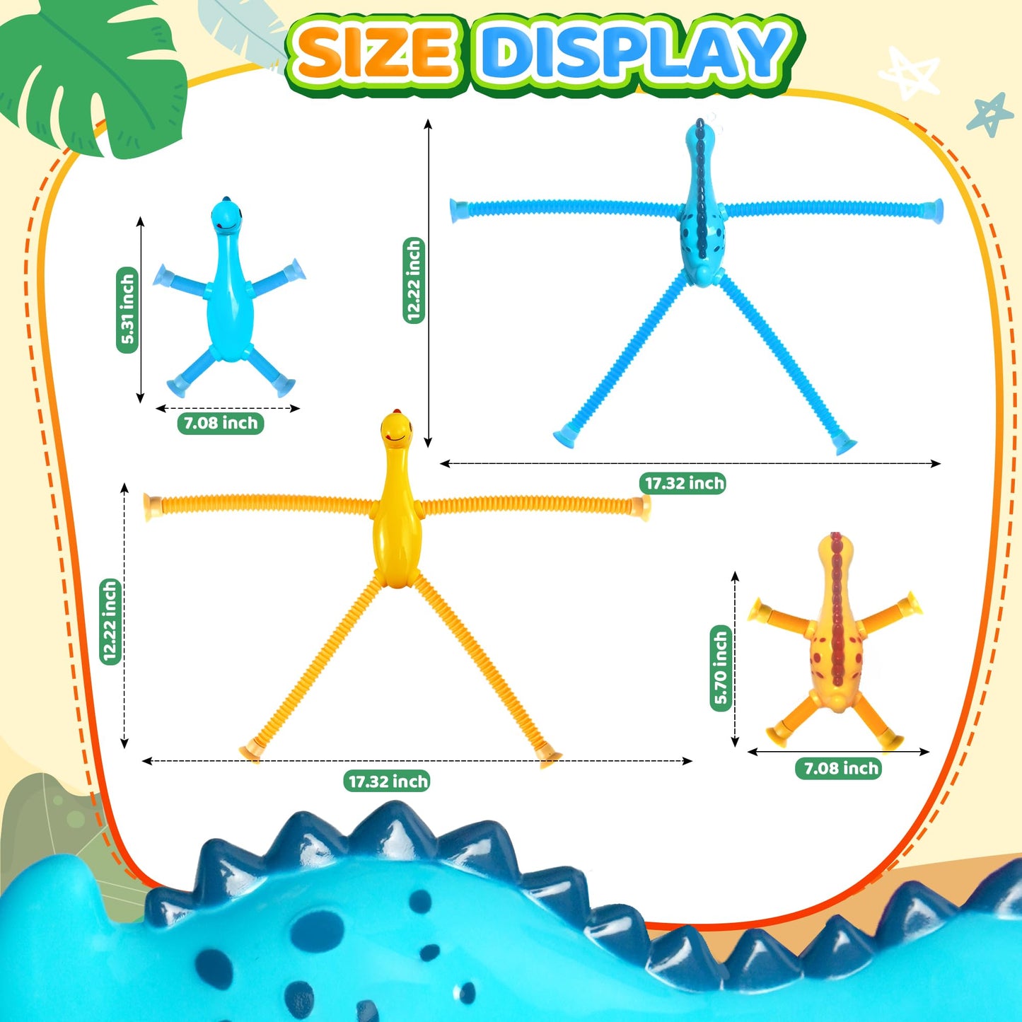 4Pcs Dinosaur Airplane Travel Toys Easter Basket Gifts for Toddlers Kids Boys Girls Sensory Suction Cup Tube ADHD Autism Road Trip Car Activities Essential Stocking Stuffer Valentines Day