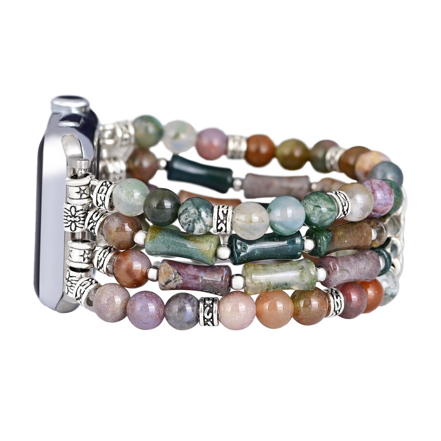Jasper Handmade Stretch Watch Band: Boho Jasper Handmade Watch Band Bohemian Natural Stone Smartwatch Stretch Bands Compatible with Apple Watch 38mm/40mm/41mm/42mm/44mm/45mm (Vintage Agate, 38mm-45mm S size(5.75''-6.25''))