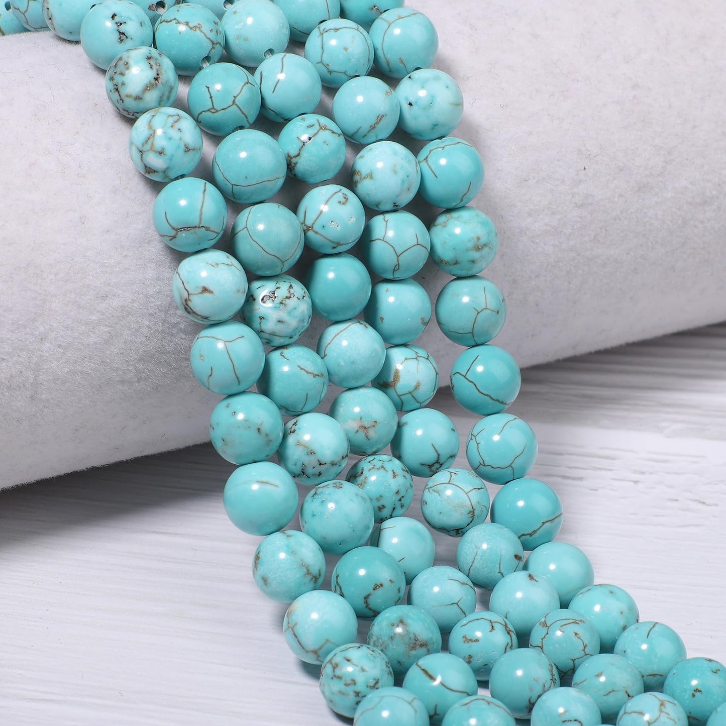 NITOPUPU 200Pcs 4mm Natural Smooth Turquoise Gemstone Beads Round Loose Stone Beads for Jewerly Making with Crystal Stretch Cord