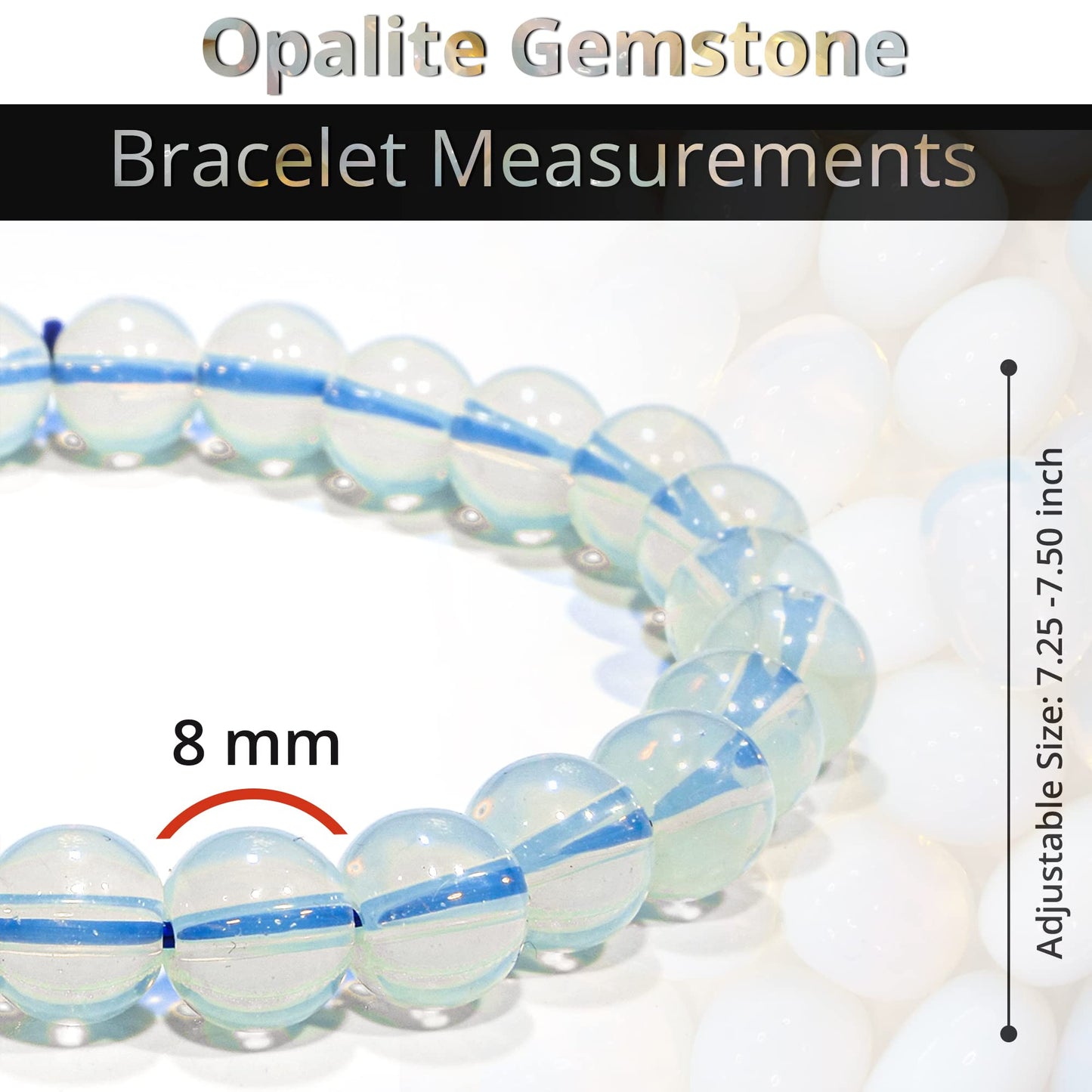 ANAYA AGATE Opalite Bracelet, Healing Crystal Bracelet for Women and Men, 8mm Round Beaded Bracelet for Spiritual Healing, Protection, Positive Energy, Elastic Adjustable Size Gemstone Bead Bracelet