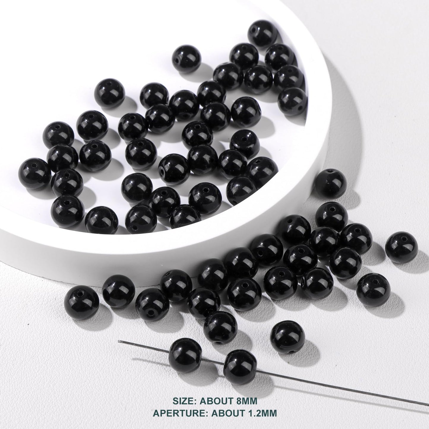 Risyfjew 100PCS 8mm Natural Black Obsidian Beads Gemstone Round Loose Beads for Jewelry Making Chakra Crystal Stone Beads for Bracelets Necklace Earrings Making Supplies (100pcs/Strand)