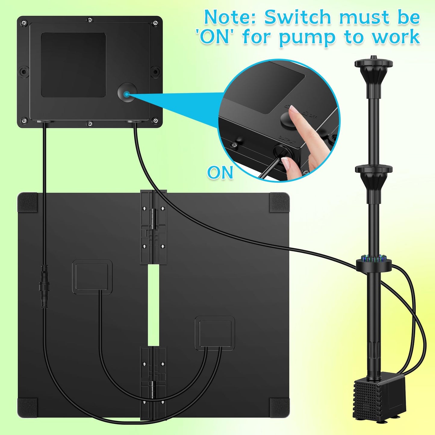 AMZtime 20W Solar Fountain Pump with 2500mAh Battery and 12 LED Lights, Solar Powered Water Pump for Bird Bath, Pond, Garden, Fish Tank, and Waterfall, Long Cord, Easy DIY Setup, 2026 Upgraded Version