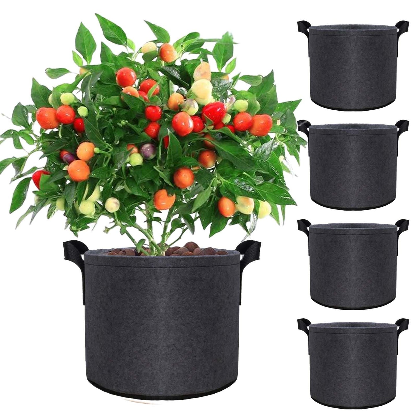 MGMGART 5 Pack 10 Gallon Grow Bags Heavy Duty Non-Woven Thickened 350G Fabric Planter Pots for Outdoor Plants, Garden Planting Containers with Reinforced Handles, Potato Tomato Vegetable Flower Pots