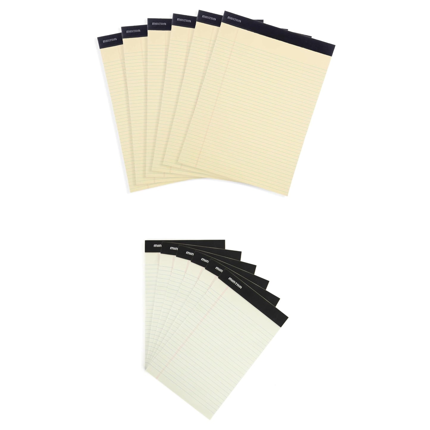 Mintra Legal Pad Bundle – 6 Pack 8.5"x11" Canary Yellow Narrow Ruled Legal Pads + 6 Pack 5"x8" Green Narrow Ruled Legal Pads, Micro-Perforated Writing Pads for Office, School & Note Taking