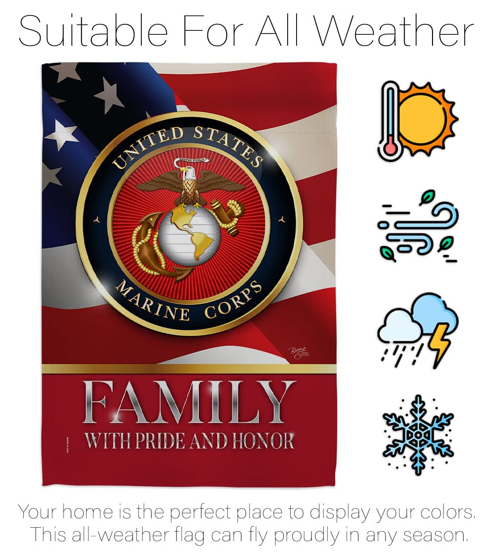 US Marine Family Honor Garden Flag - Armed Forces Corps USMC Semper Fi United State American Military Veteran Retire Official - House Banner Small Yard Gift Double-Sided Made in USA 13 X 18.5