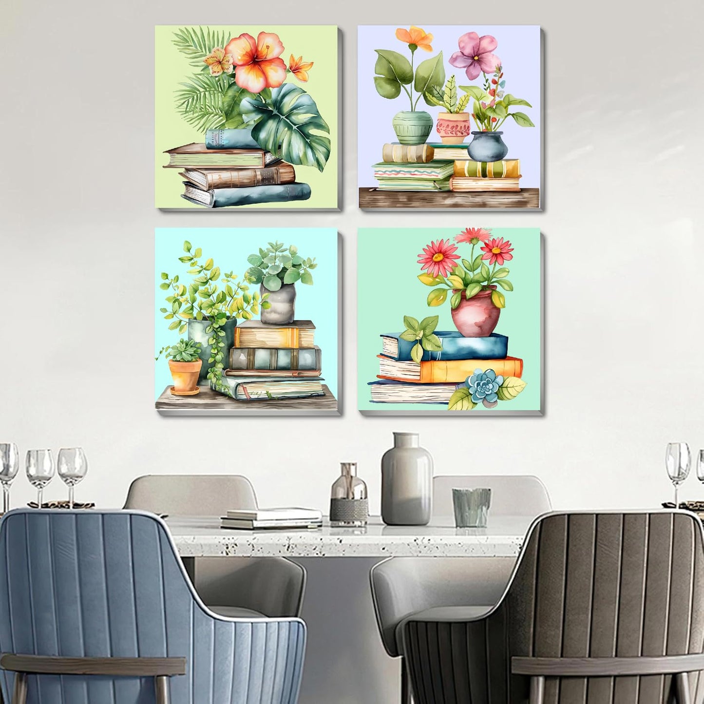 Fotasmua 4 Pack Framed Paint by Numbers for Adult, Book Paint by Numbers Kit for Adults Kids, DIY Flowers Plant Acrylic Painting on Canvas for Home Wall Art Decor 8 x 8 Inch