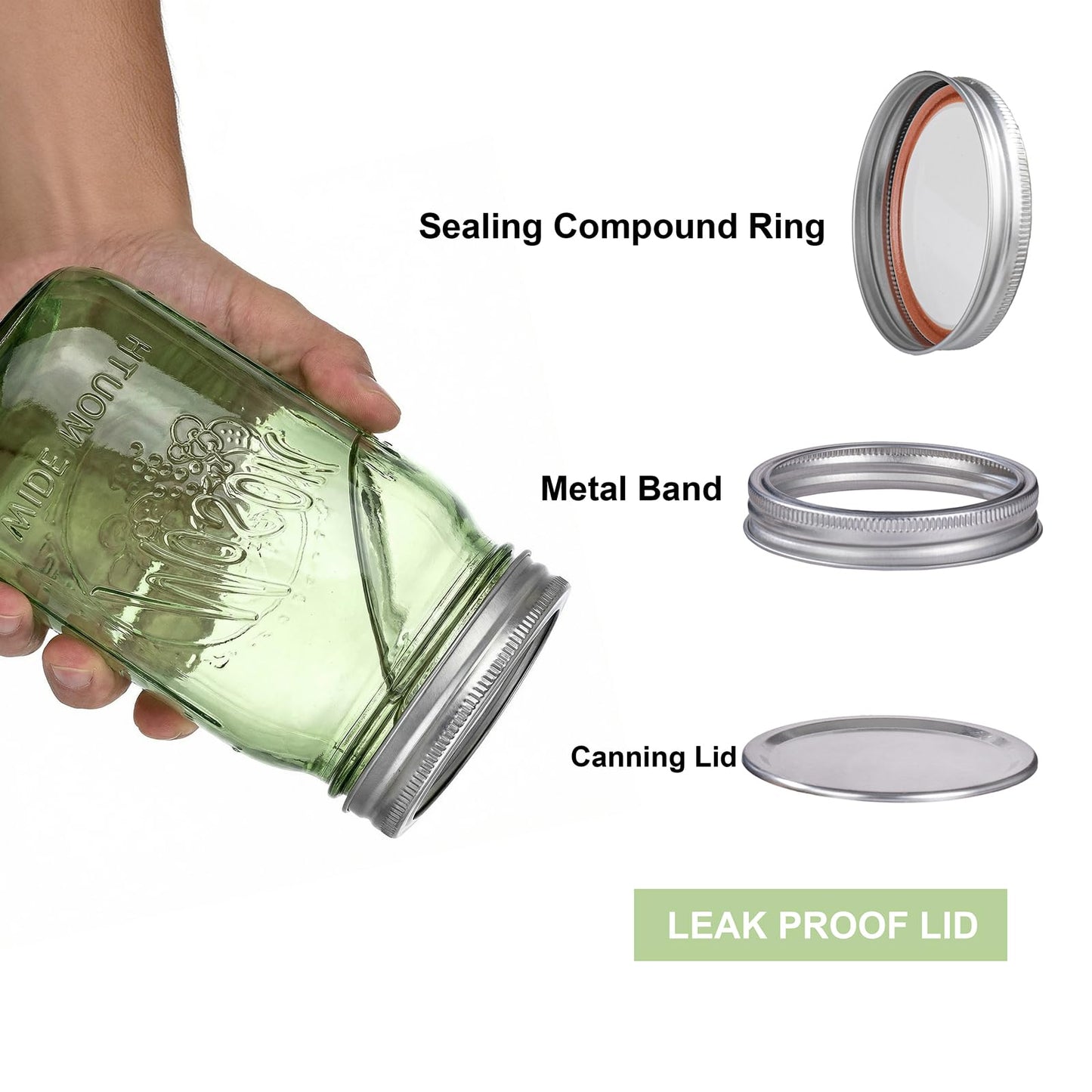 Rubtlamp Green Mason jar 32 oz, 12 Pack Glass Jars - Wide Mouth Mason Jars with Airtight Lids for Pickling, Fermenting, Food Storage&DIY Crafts, Microwave & Dishwasher Safe