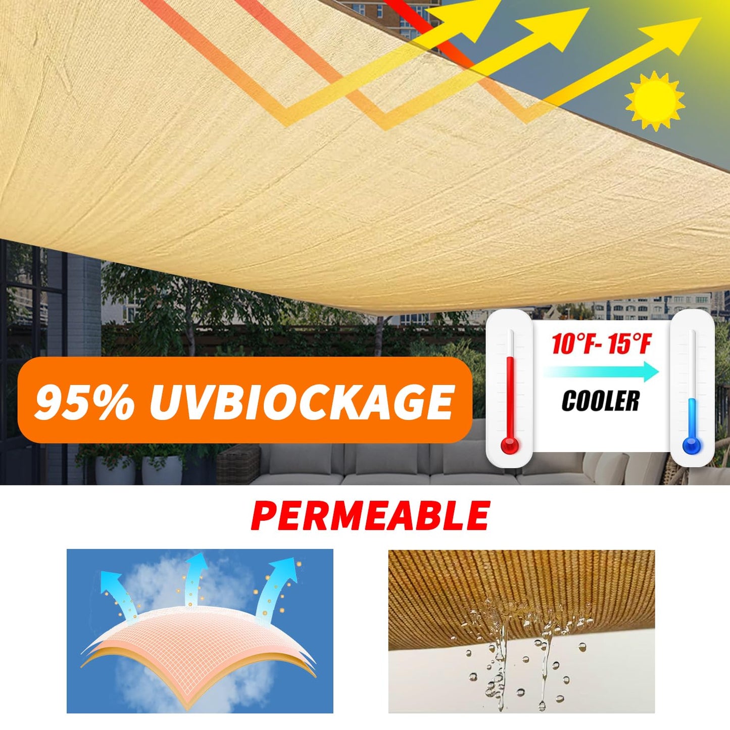 OOTONAT 16' x 20' Rectangular Sun Sail Shades Canopy UV Block Outdoor Shades for Patio Garden Backyard Pergola Shade Cover Sand