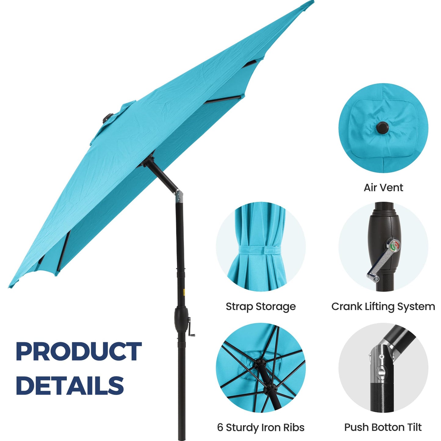 Wisteria Lane Patio Umbrella, Rectangular Patio Umbrella, Metal Pole Square Outdoor Umbrella with Crank and Push Button Tilt, Large Outdoor Umbrella with Polyester Canopy, Light Blue