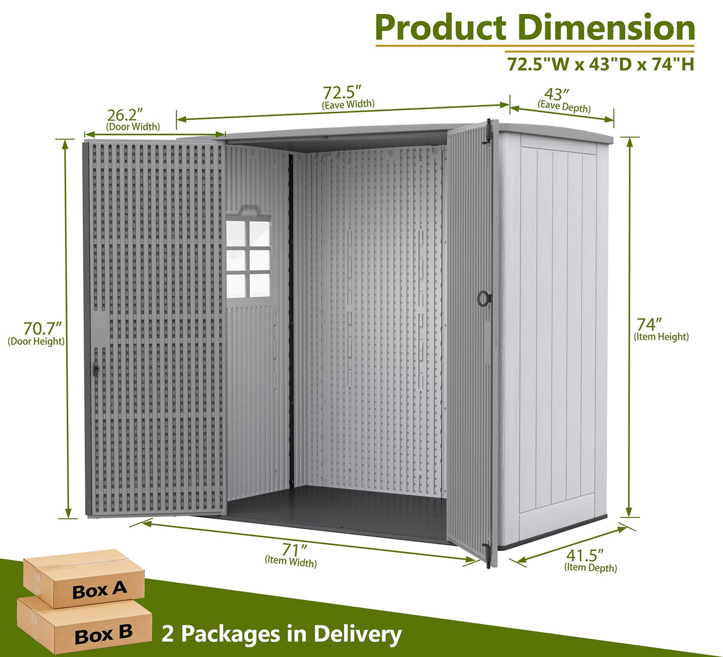 ZZM Outdoor Storage Shed 6x4 Ft, All-Weather Resistant Resin Garden Sheds & Outdoor Storage Clearance with Floor and Windows, Double-layer Plastic Tool Shed for Backyard, Patio & Lawn (Gray,Flat Roof)