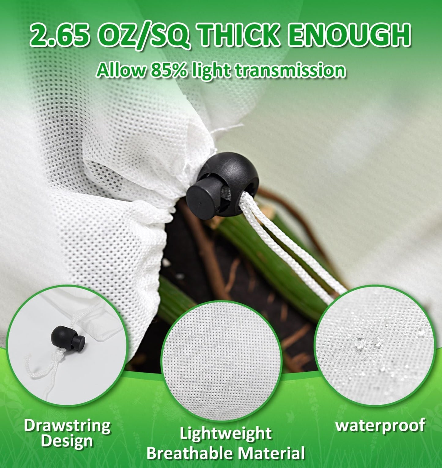 EAONE 12 Pack Plant Covers Freeze Protection, 32x47'' Winter Frosts Cloth for Outdoor Plants, Reusable Frost Blankets Drawstring Bags for Cold Freeze Sun Protection Bird Insect Prevention,White