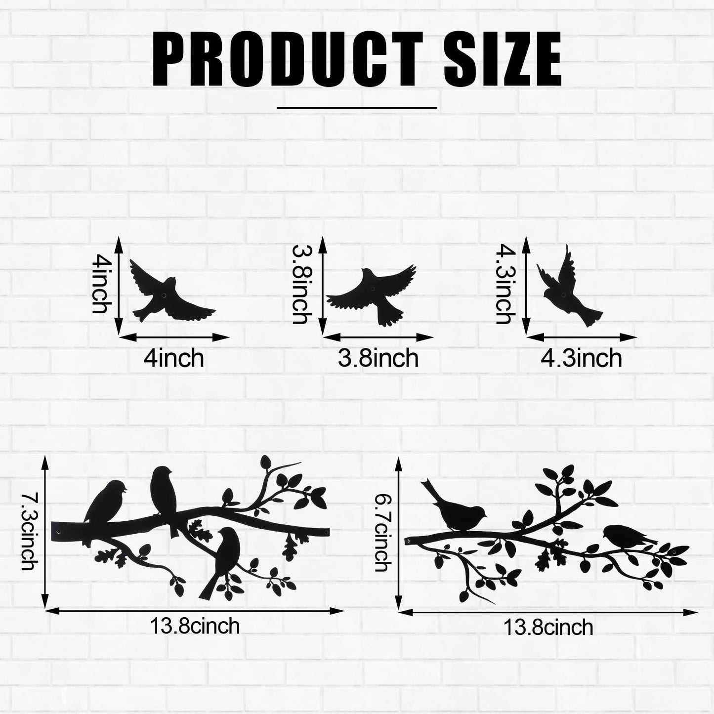 Youyole 5 Pcs Metal Wall Art Birds on The Branch Metal Wall Art Decor Hanging Leaves with Birds Ornament Silhouette for Indoor Outdoor Home Office Balcony Garden Decor