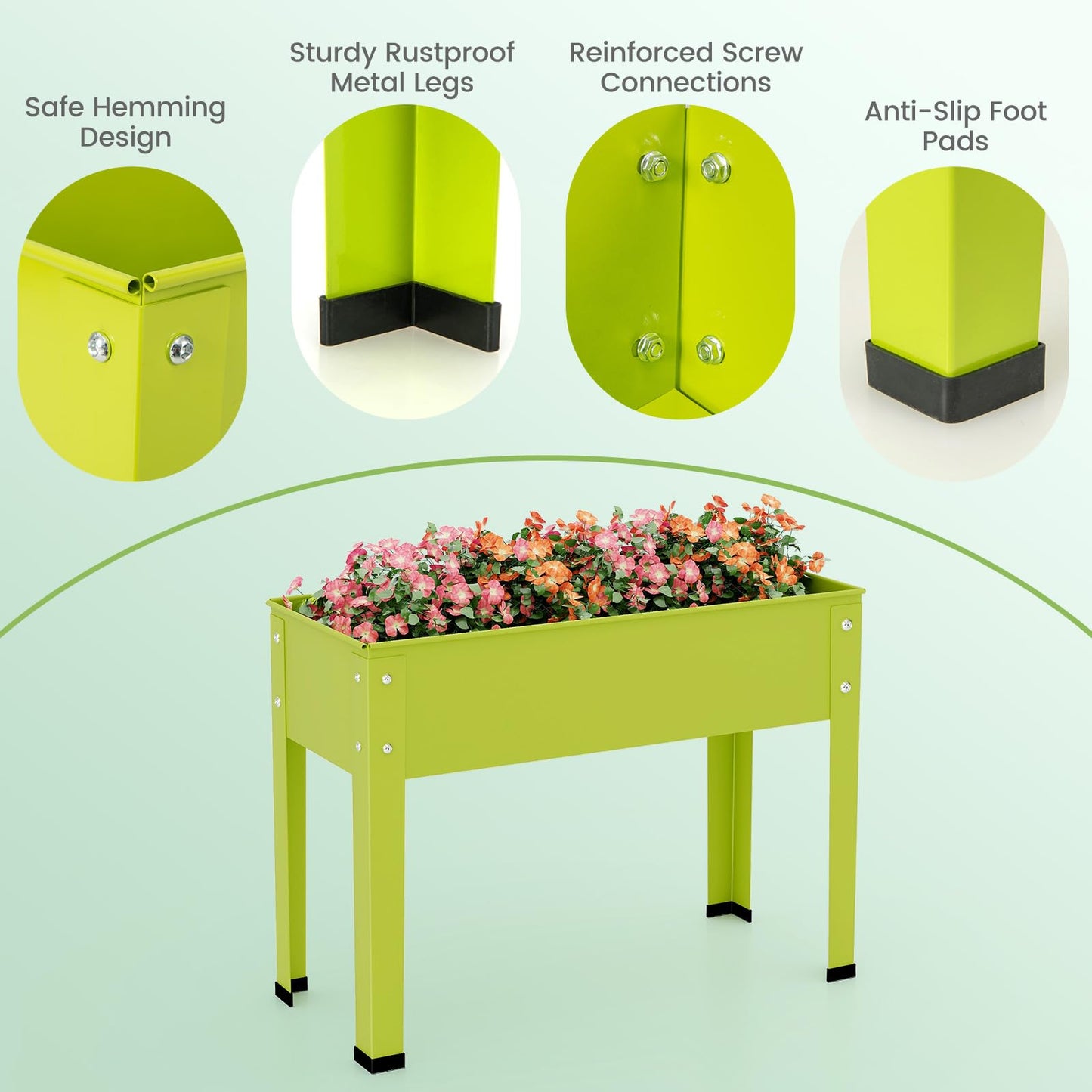 Giantex Raised Garden Bed, Metal Planter Box with Legs, Drain Hole, Outdoor Indoor Elevated Garden Box for Vegetable Flower Herb Fruit, Standing Raised Beds for Backyard Porch Balcony Green