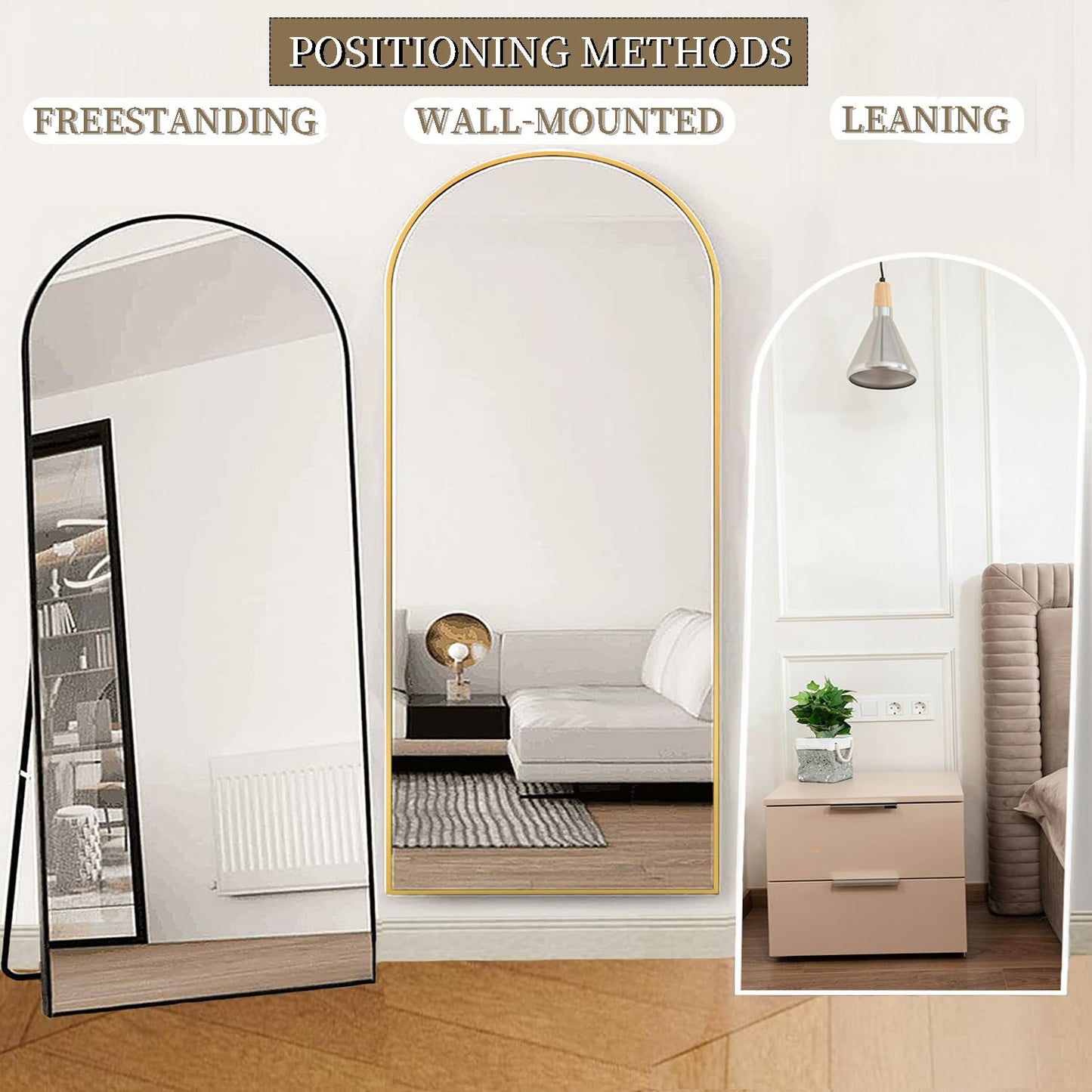 OGCAU Full Length Mirror, 71"x30" Arched-Top Floor Mirror, Wall Mounted Hanging or Leaning, Standing, Full Body with Aluminum Frame for Bedroom Living Room, Black