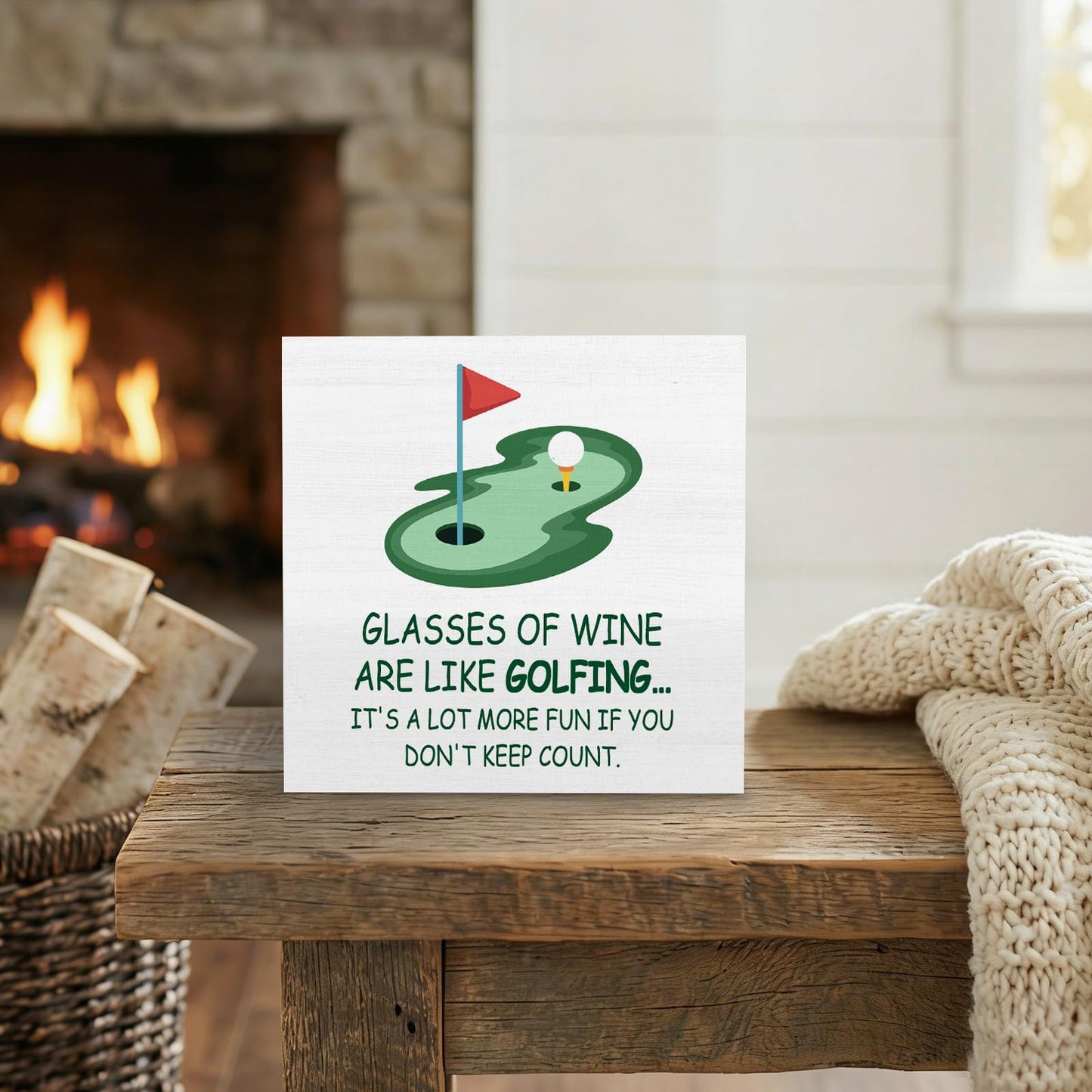 GWOKPAAI Funny Golf Wine Wooden Box Signs Desk Decor, Golf Gifts for Women Men, Wine Lover Gifts Wooden Signs Desk Decorations for Home Bar Cart Pub Lounge Bedroom Tabletop Shelf Wall, 5x5in