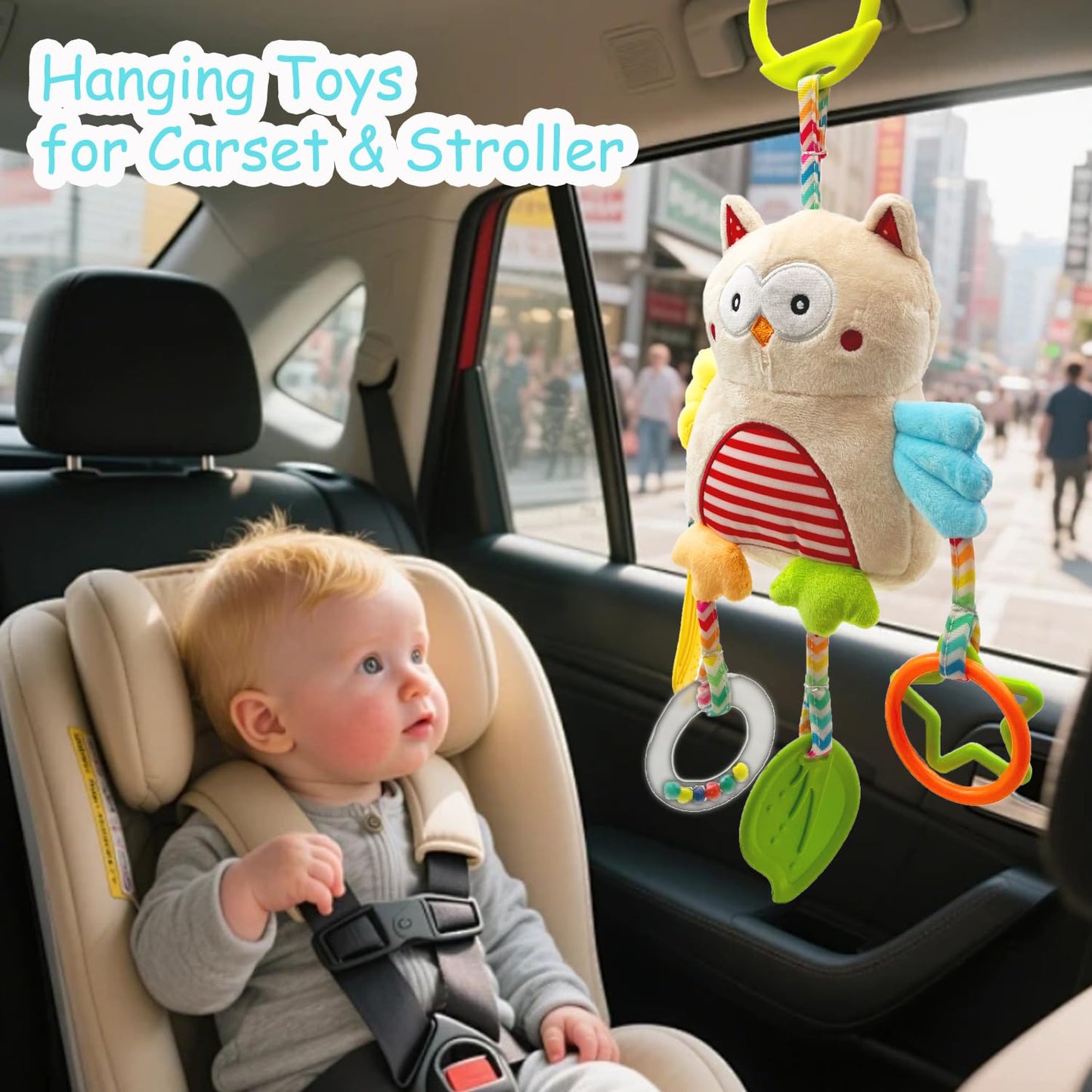 Cylazo Baby Hanging Toys, Plush Animal Stuffed Sensory Toys for Carseat Stroller Car Seat Crib Play Gym, Baby Toys for 0 3 6 9 12 Months, Baby Boys and Girls Gift (Owl)