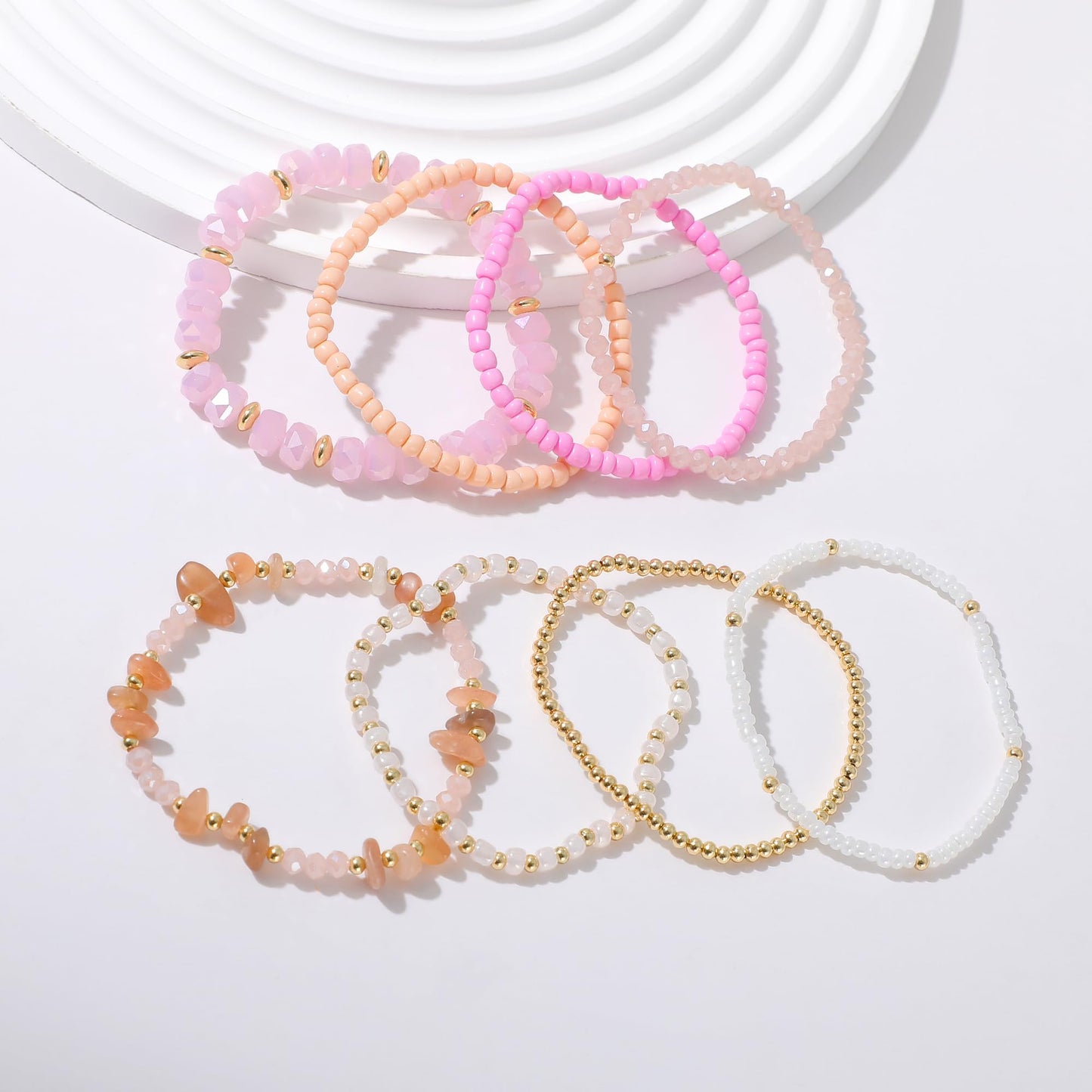 RISHEGAE Heishi Beaded Stretch Bracelets for Women Stackable Polymer Clay Beads Bracelets Friendship Boho Summer Beach Bracelet Jewelry Set (A-A pink)
