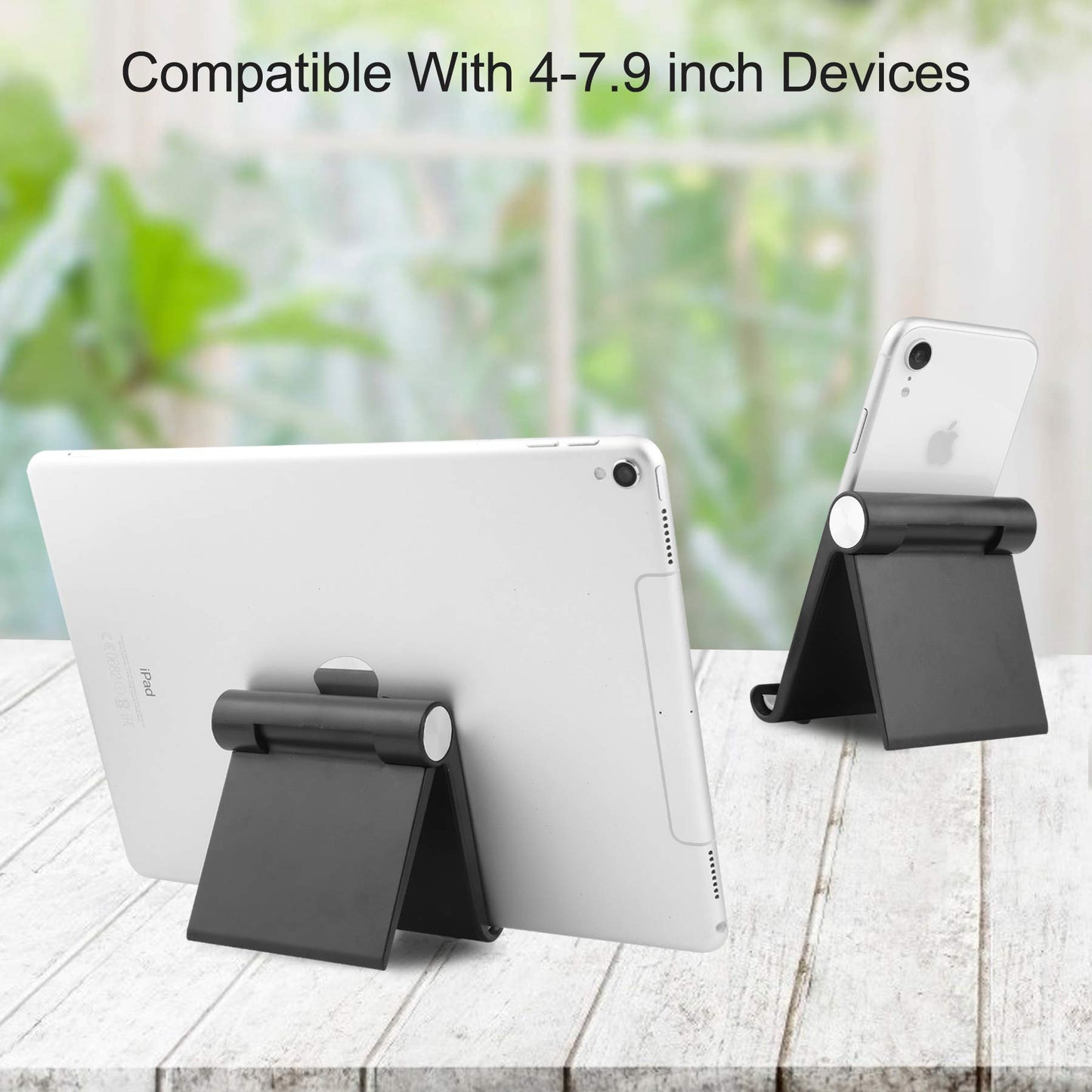HIHUHEN Mobile Phone Holder, Phone Stand Desk Desktop Mobile Holder Adjustable Foldable Portable Video Call Mount (1PH -Black)