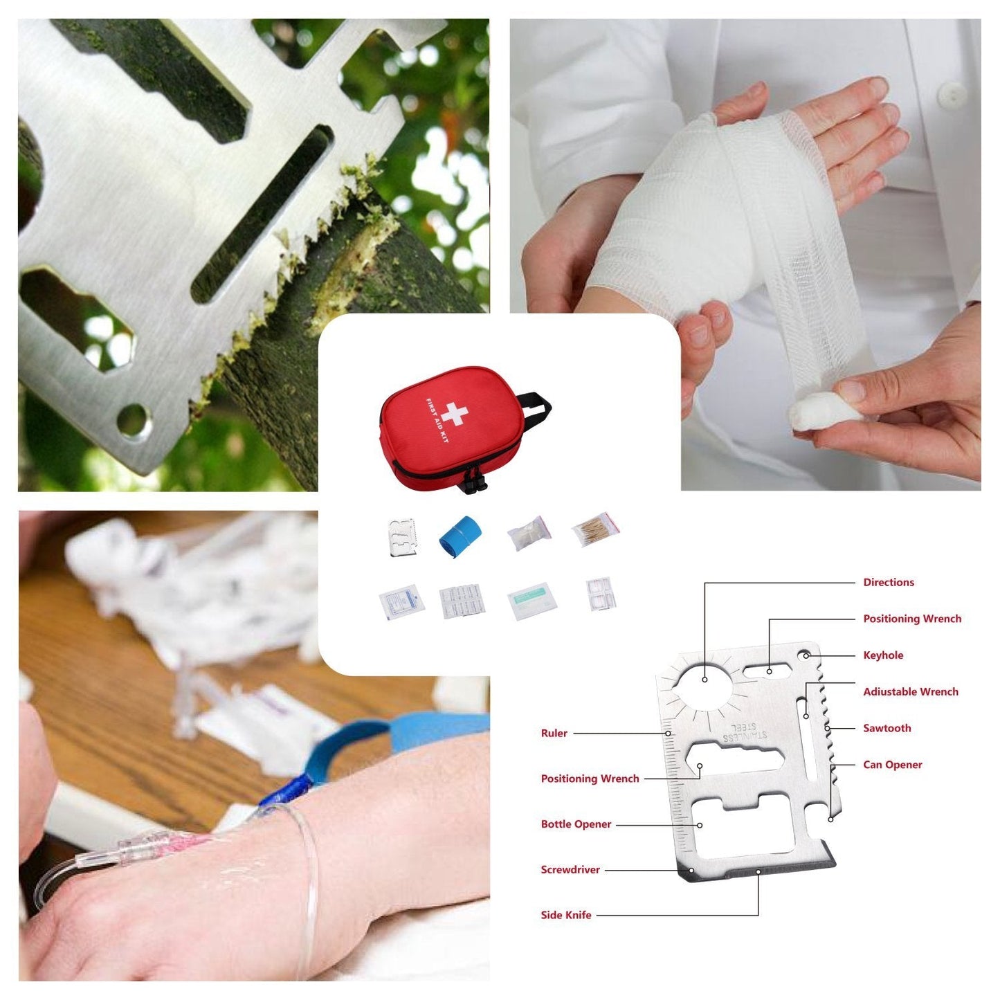 ROOBUCK Waterproof First Aid Kit with Laminate Bags - Emergency Medical Kit for Hiking, Backpacking, Camping, Travel, Car, Cycling - Home & Work First Aid Preparedness, Red