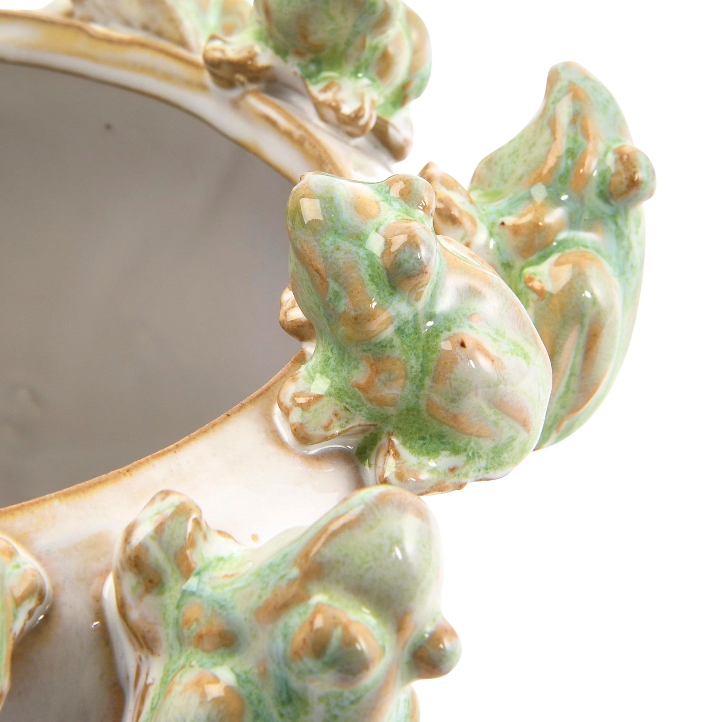 Creative Co-Op Stoneware Planter with Frogs on Rim and Reactive Glaze, Green and White