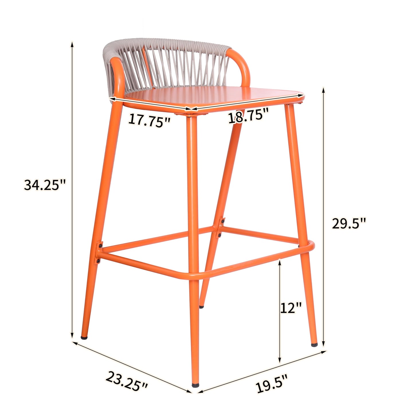 Christopher Knight Home Hearth 29.5" H Patio Barstools Set of 2, Aluminum Frame Barstool, Woven Rpoe Island Counter Stool, Scallop-Shaped Backrest Bistro Chairs for Balcony Backyard Garden, Orange