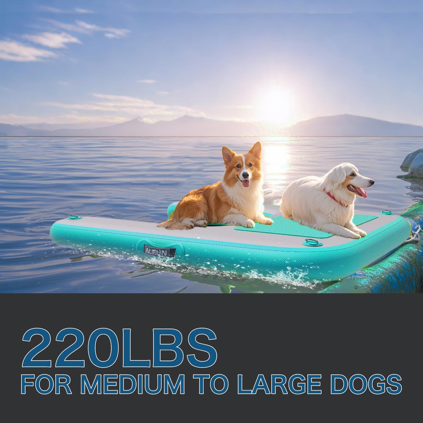 ALIFUN Inflatable Dog Ramp For Boat, Large Dog Water Ramp with Manual Pump, Non-Slip EVA Durable Floating Dock Ladder Up to 90 LBs, Pup Plank for Swimming Pool, Boat, Lake & Ocean (47"L x 39"W x 4"H)