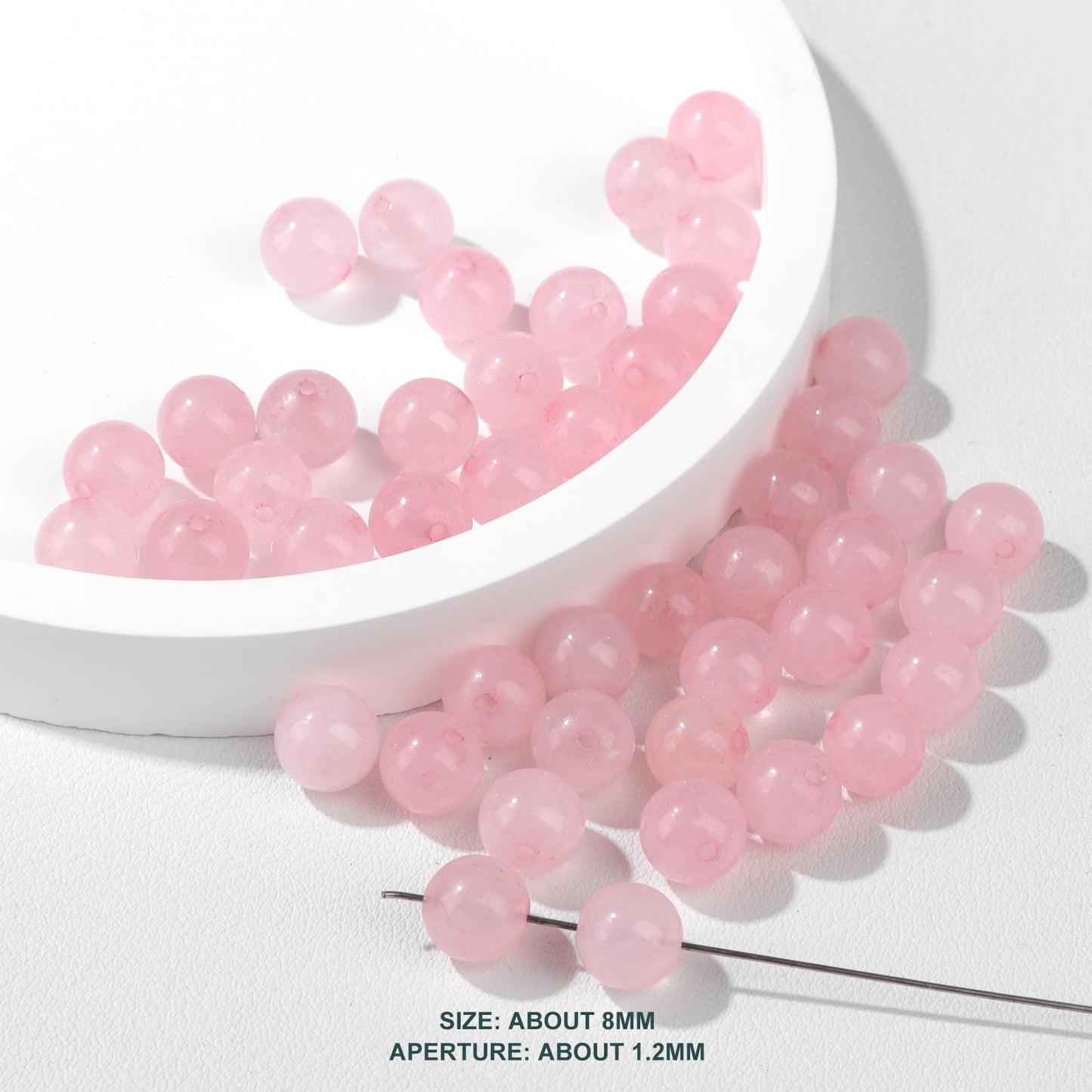 Risyfjew 50PCS 8mm Natural Rose Quartz Beads Gemstone Round Loose Beads for Jewelry Making Chakra Crystal Stone Beads for Bracelets Necklace Earrings Making Supplies (50pcs/Strand)