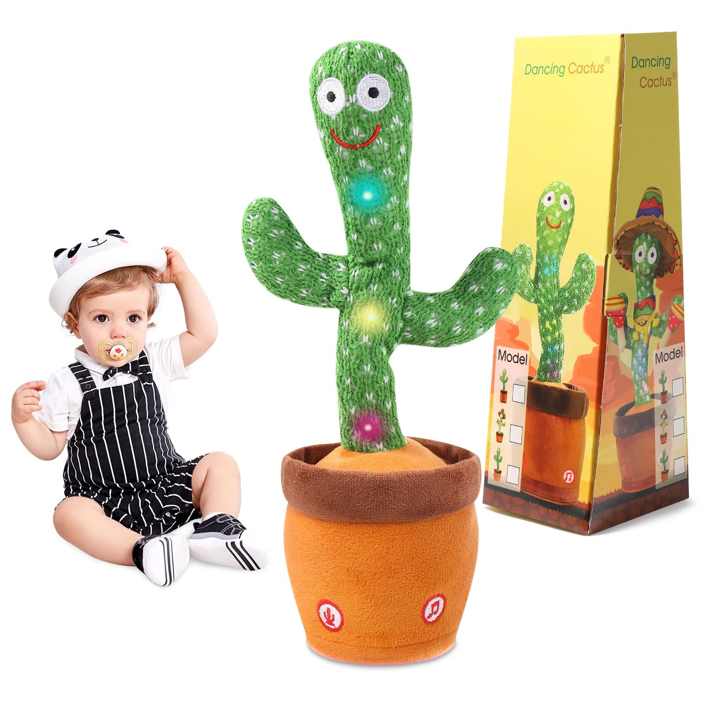 Dancing Cactus Toy for Baby Toddler, Talking Cactus Colorful Glowing Repeating What You Say, Singing Toys 10 Pcs Songs for Baby Gifts