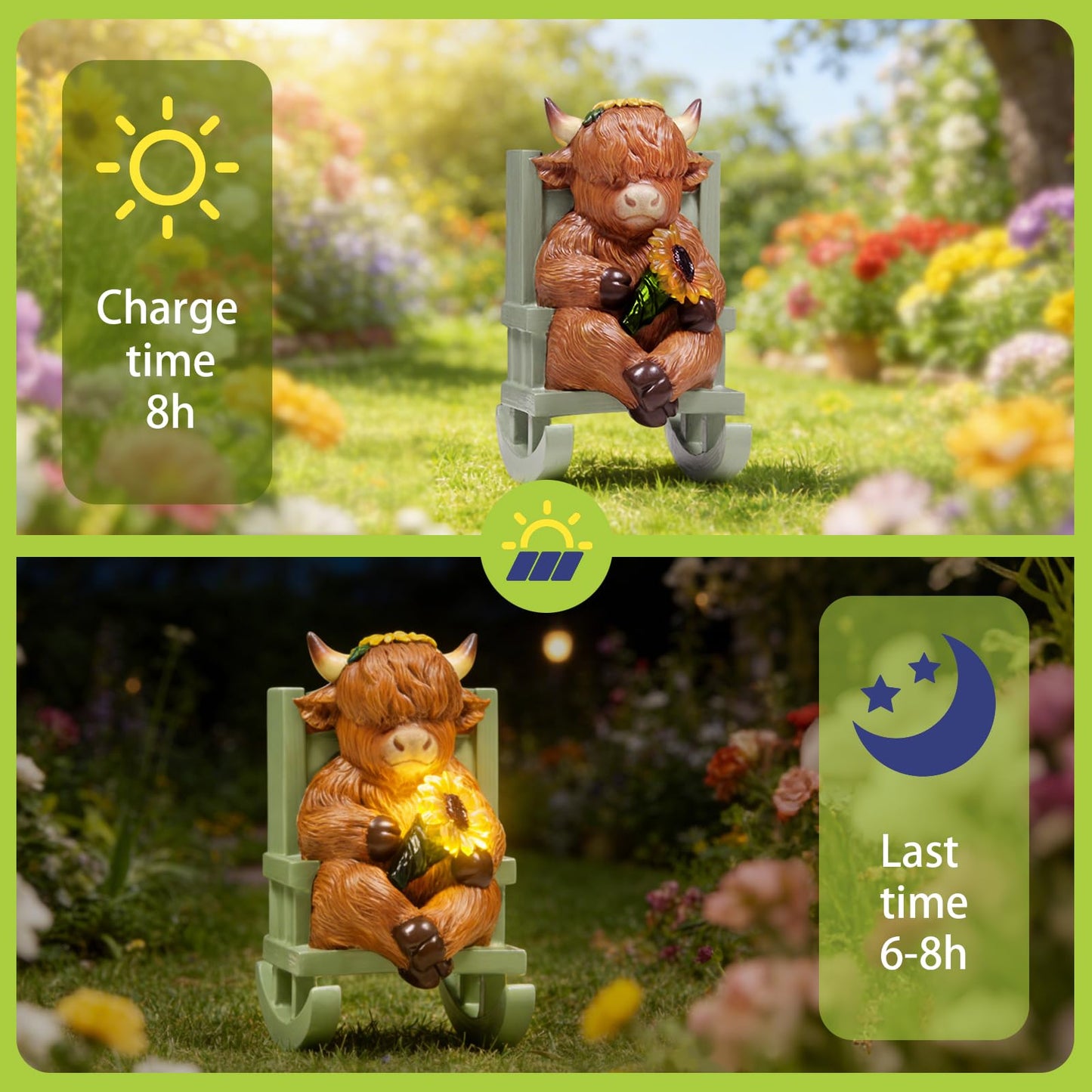 Sheaifun Solar Garden Statues Highland Cow Garden Decor Resin Highland Cow Statue with Light Animal Figurine Outdoor Yard Patio Lawn Decoration Housewarming Gardening Gifts for Women 3.5x5x6.5 in