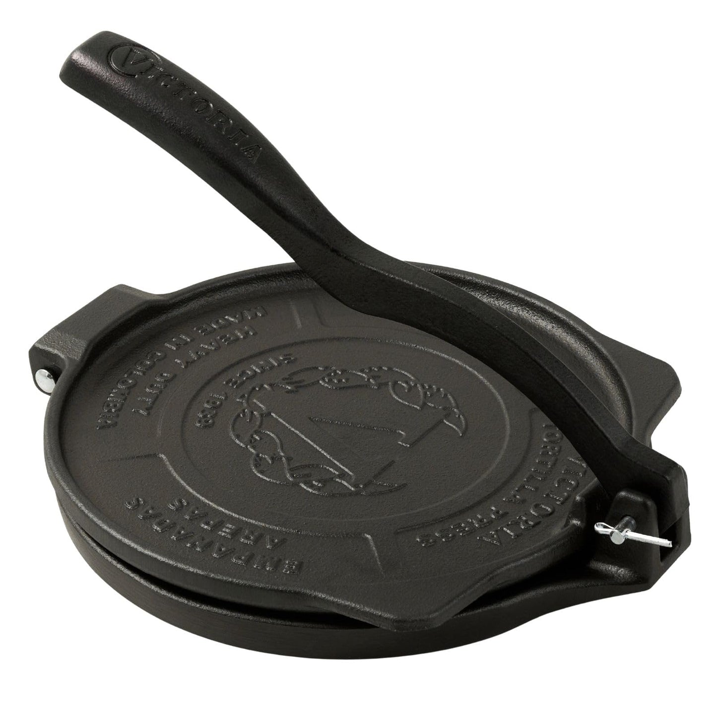 Victoria 8-Inch Cast Iron Tortilla Press HD Spherrous, Commercial-Grade Cast Iron Tortilla Maker, Roti Press, Pataconera Seasoned with Flaxseed Oil, Made in Colombia, Black