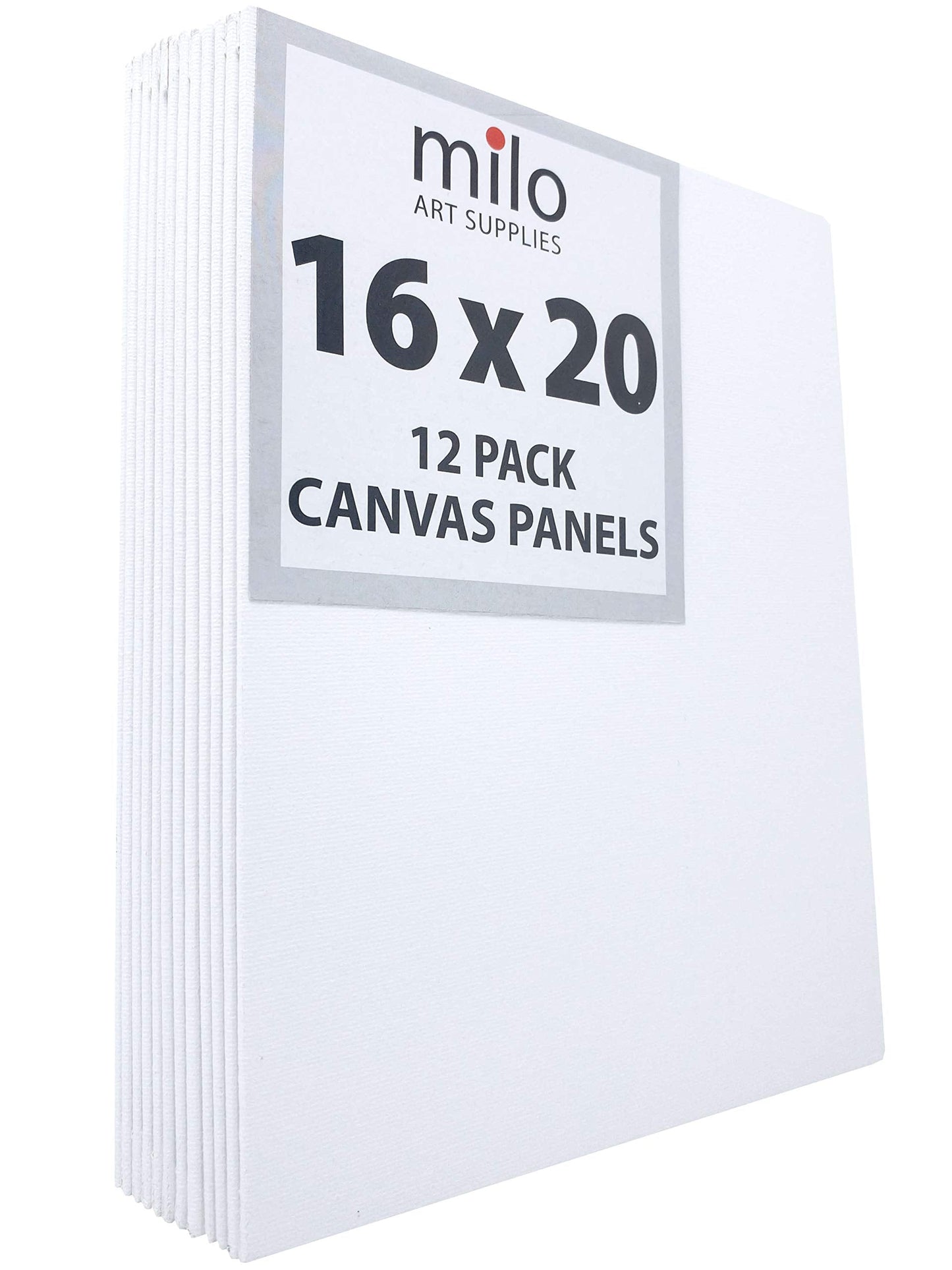 milo Canvas Panel Boards for Painting | 16x20 inches | 12 Pack of Flat Canvas Panels, Primed & Ready to Paint Art Supplies for Acrylic, Oil, Mixed Wet Media, & Pouring, Bulk Painting Party Pack