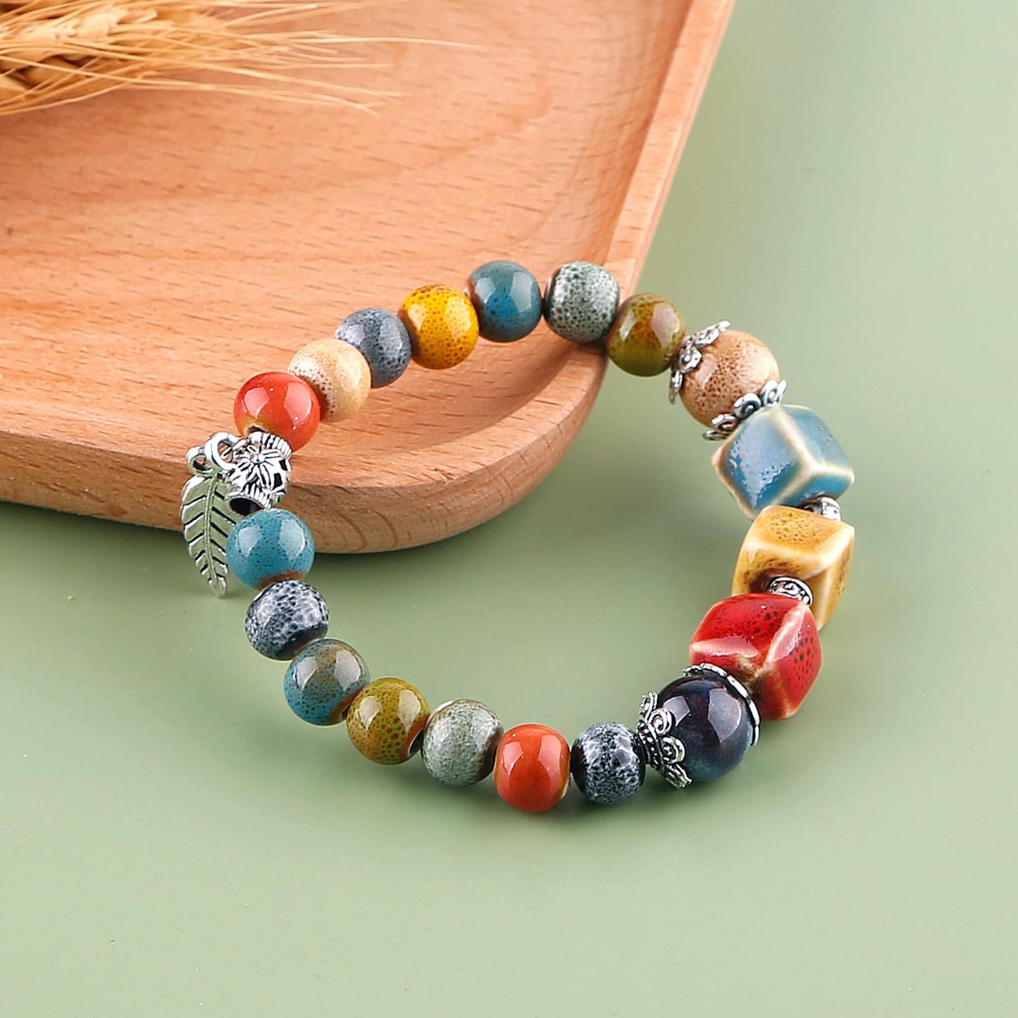 KILIPOL Bohemian Hippie New Chinese Ethnic Style Colorful Ceramic Bead Bracelet, Iiterary And Ancient Style Colorful Bracelet, Bohemian Summer Beach Jewelry Gift For Women Christmas Gift(Style22