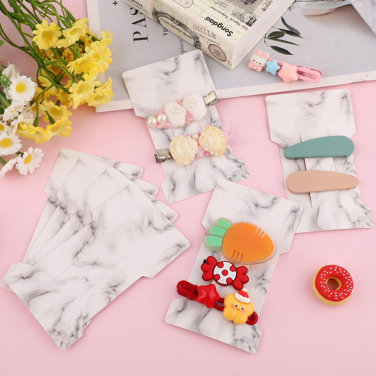 200Pcs Hair Clip Display Cards,2.64x4.53 Inch Hair Bow Holder Cards,300GSM Cardstock Rectangle Paper Cardboard Hair Barrettes Jewelry Display Holder for Hair Accessories Organizing(Marble Stripe)