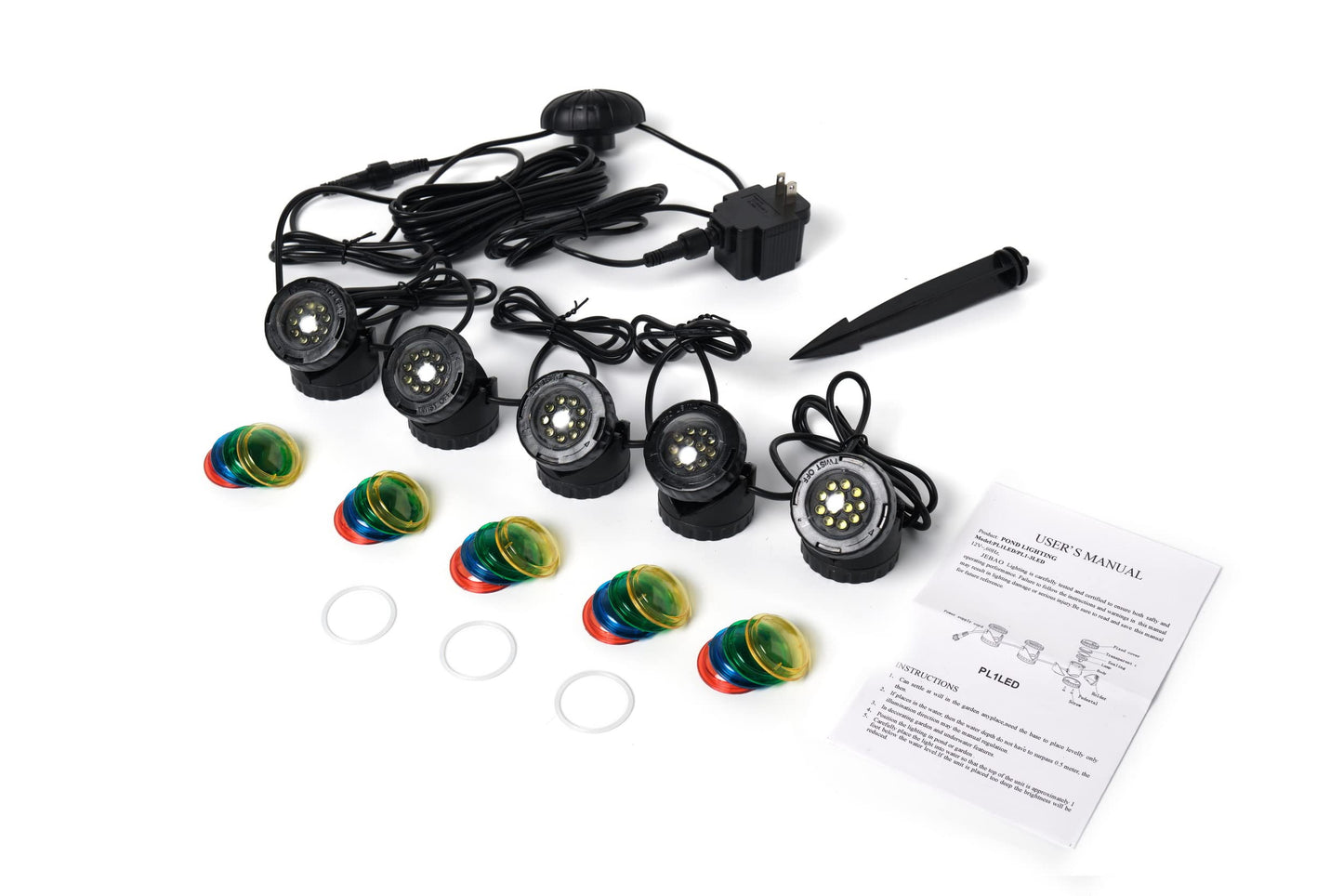 Jebao Submersible LED Pond Light with Photcell Sensor, Set of 5