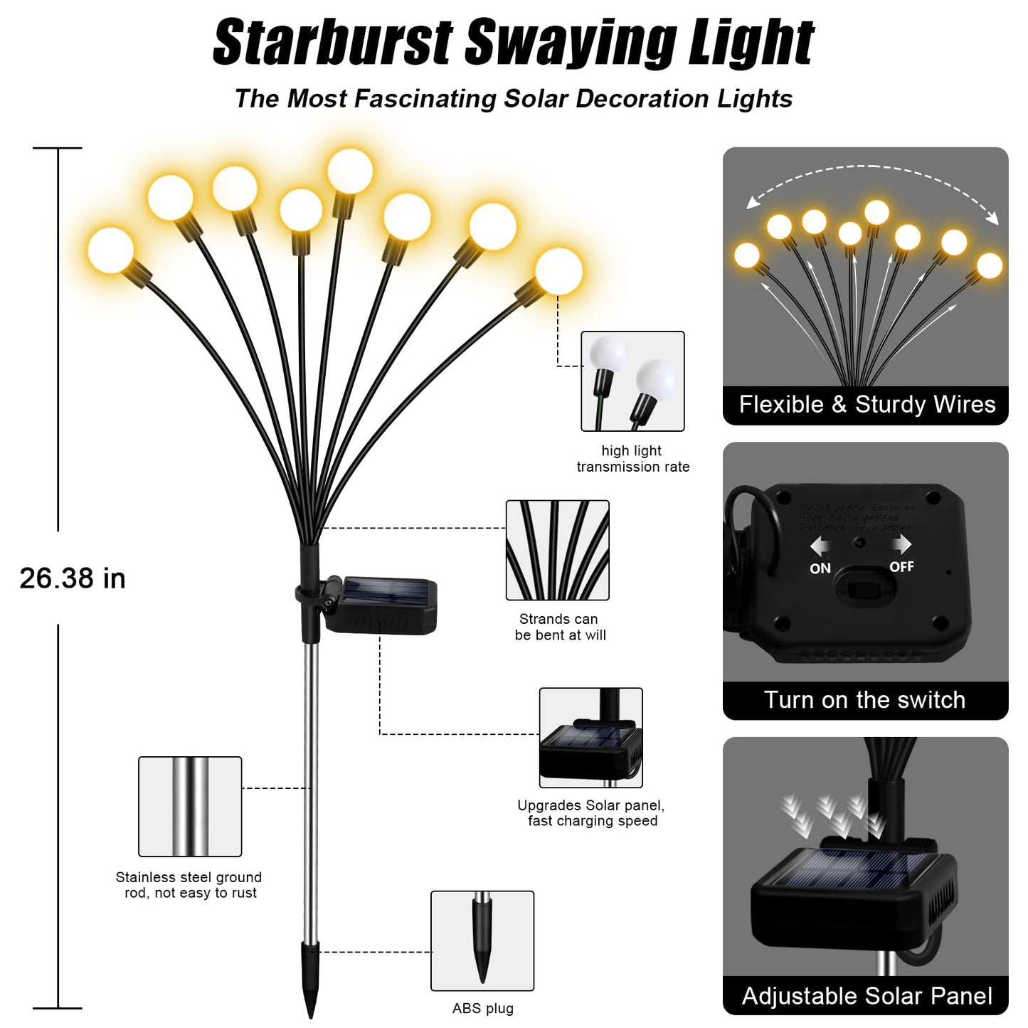 NBQQ Solar Garden Lights Outdoor, Waterproof Solar Powered Lights for Yard Pathway Patio, Swaying Lawn Decor as Gardening Gifts for Women Holiday（Warm White,6 Pack）