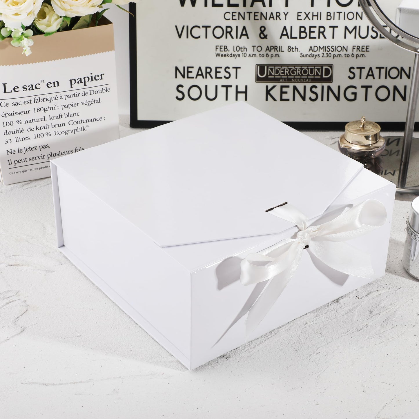 OEMVALATY 8-Pack Gift Boxes,9.5x6x3 Inch Magnetic Gift Boxes with Lids for Presents,White with Ribbon, Bridesmaid Proposal Box for Wedding, Storage, Birthday