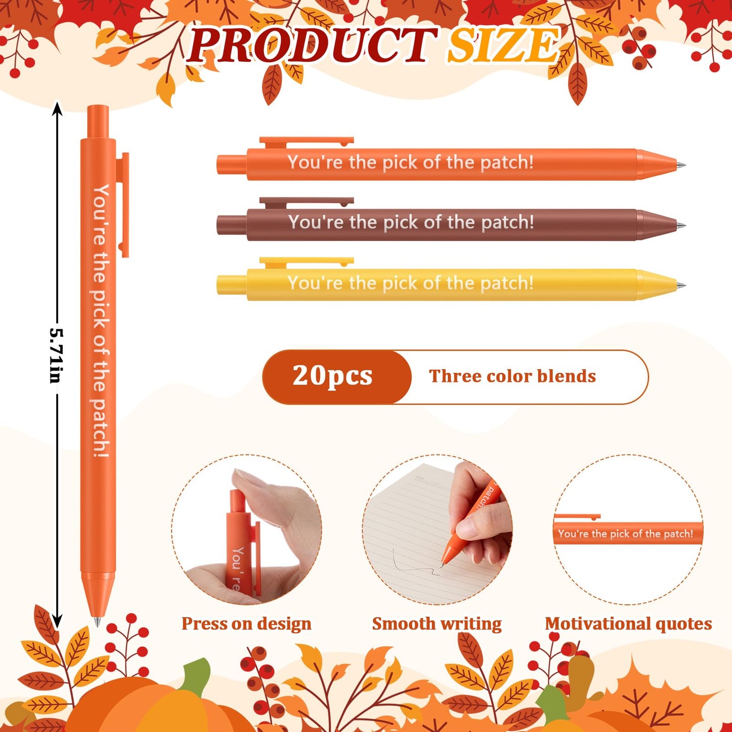 AmazingSpark 20 Sets Fall Thanksgiving Gifts Bulk Inspirational Ballpoint Pens Pumpkin Keychains You're The Pick of The Patch Gift Cards Fall Party Favors for Employee Coworker Teacher Appreciation