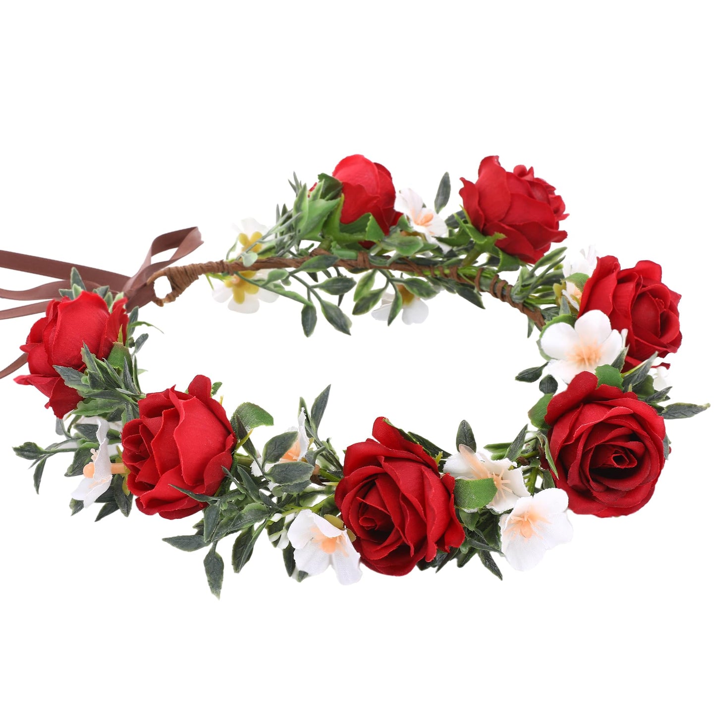 KorViSHOW Rose Hair Flower Crown - Girl Flower Crown Decoration Rose Celebration Round Floral Head Bride Wedding Renaissance Festival Party Birthday Ball Photo Accessories