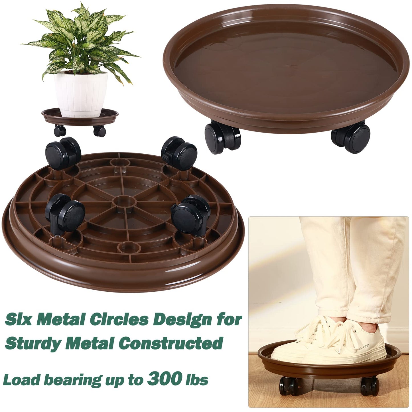 5 Packs Large Plant Caddy with PU Wheels 12" Rolling Plant Stands Heavy-duty Plastic Plant Roller Base Pot Movers Plant Saucers on Wheels Indoor Outdoor Plant Dolly with Casters Planter Tray Coaster