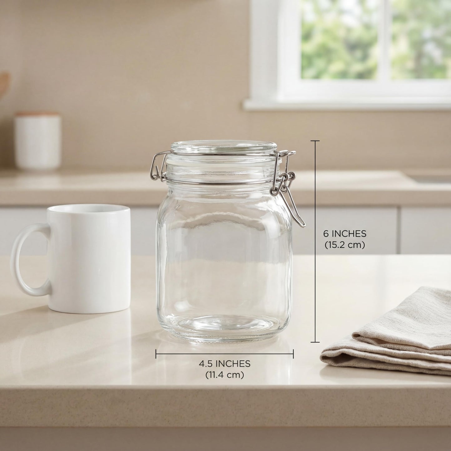 Kingrol 34 oz / 1000 ml Glass Storage Jars (Set of 4), Airtight Clamp Lid Canisters with Wide Mouth for Pantry Organization, Pickling, Fermentation & Dry Food Storage