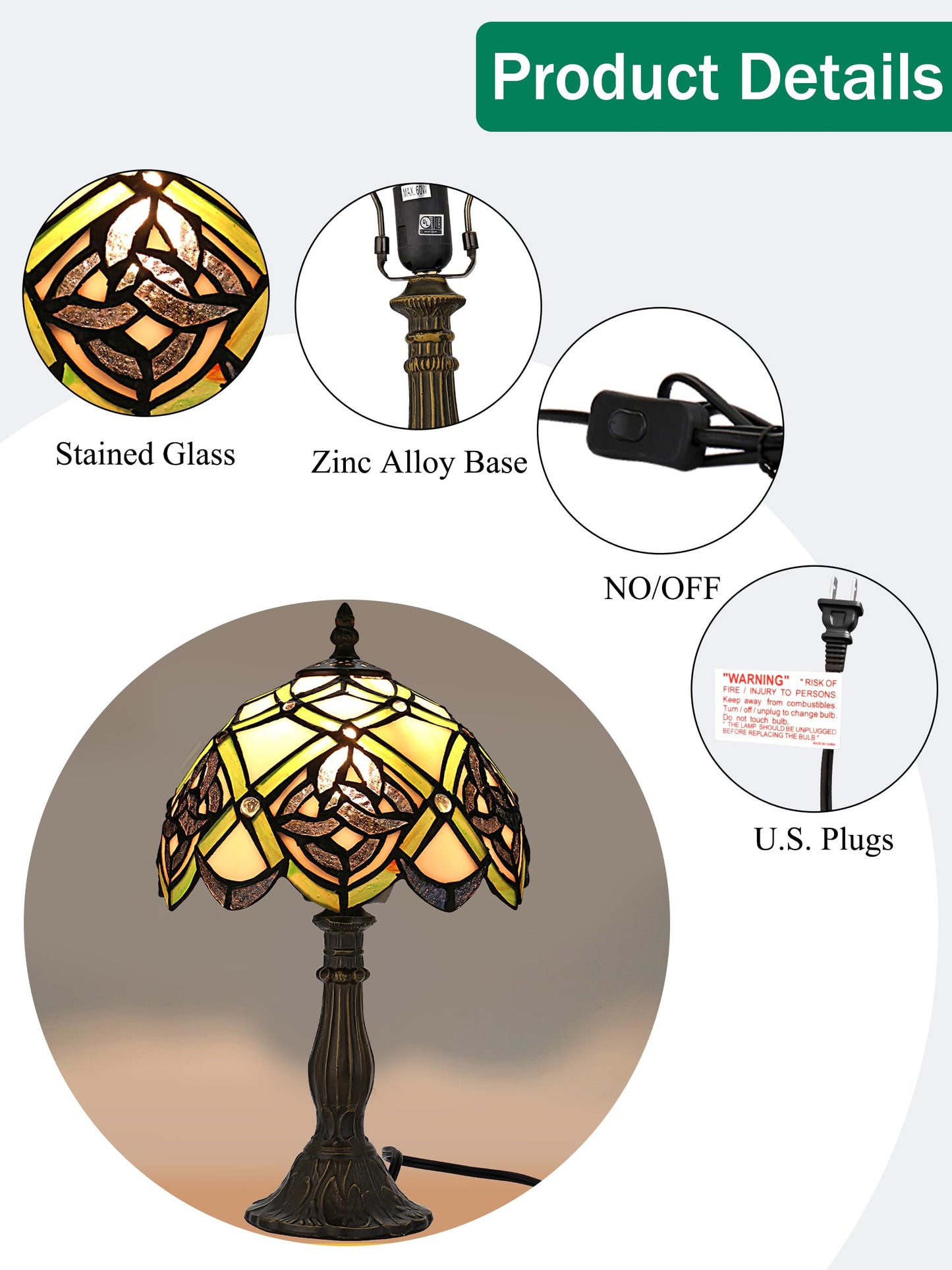 KY&BOSAM Tiffany Table Lamps Irish Celtic Stained Glass Light Lamp 17500 Lumen Style Shade E26 Bulb Holder Metal Base 8*8*14 Inch Memory Gifts Bedroom Living Room Kitchen Office St Patrick's Day Decor