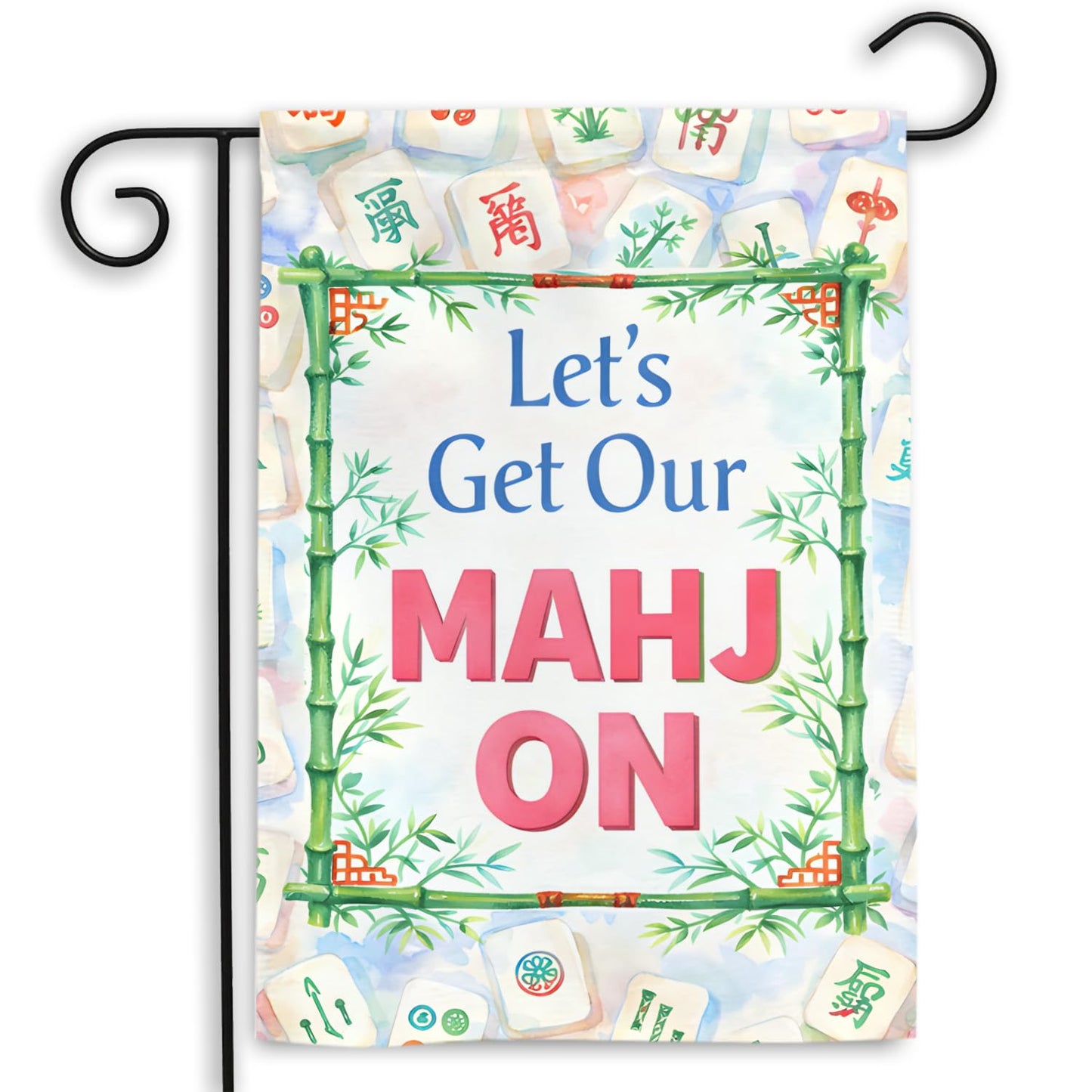 MAIANEY (12x18") Mahjong Garden Flag, Mahjong Welcome Garden Flag – Mahjong Gifts & Party Decor, Cute Mahj Porch Sign, Double Sided Outdoor Yard Flag for Game Night & Mahjong Lovers, Double Sided