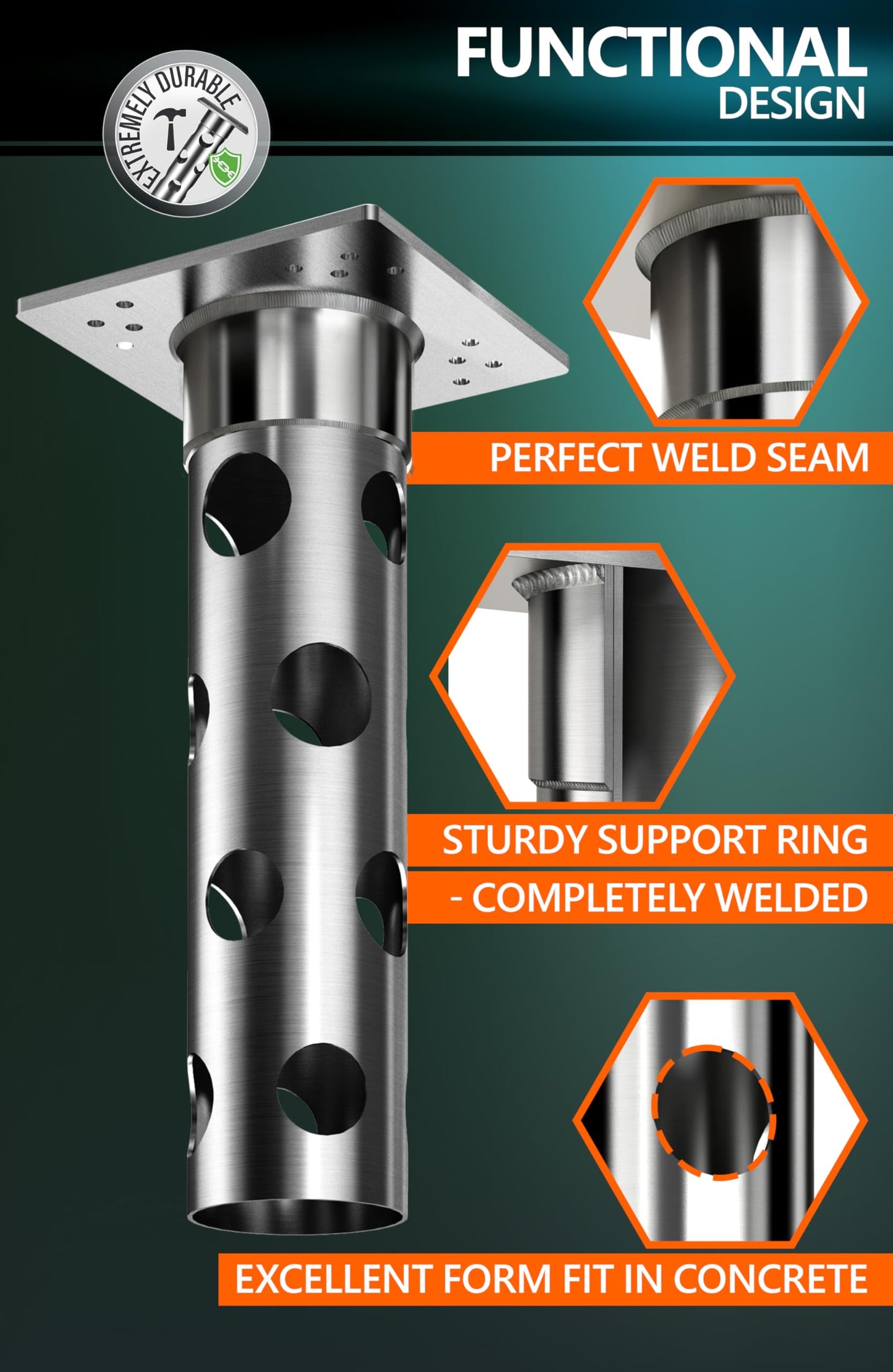 4smile In-ground umbrella base, stainless steel - In-ground umbrella holder, lifelong quality - Umbrella stand outdoor base, load capacity up to 2,200 lbs